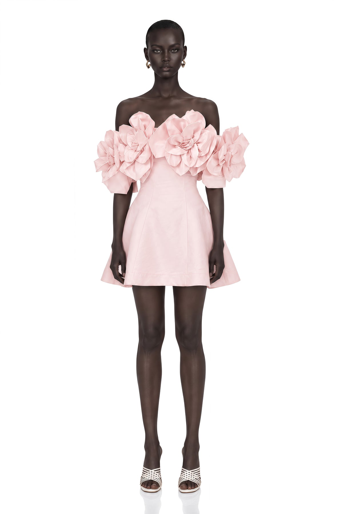 juliette pink off-shoulder 3d-petal mini dress