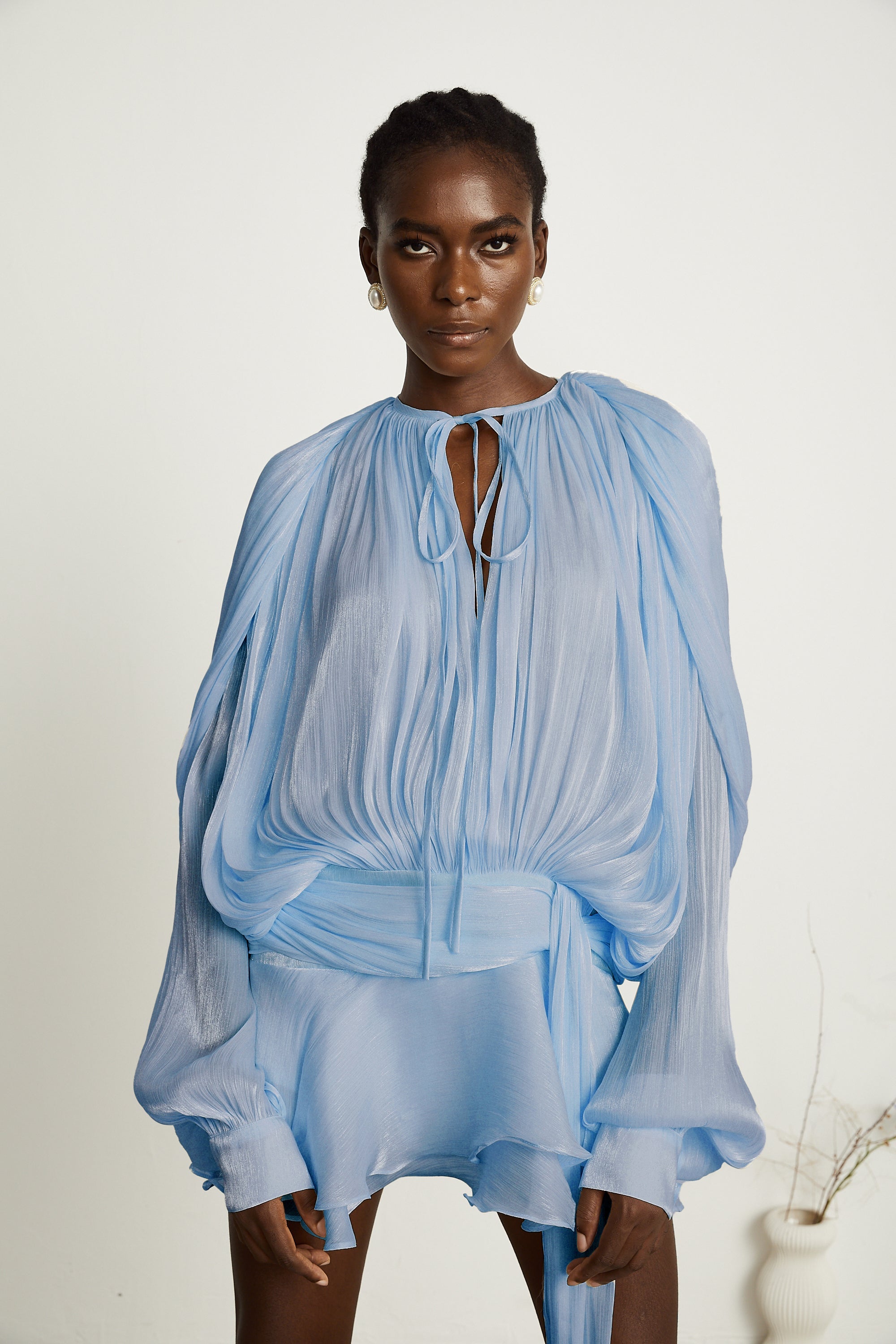 Eugénie Blue Fully Pleated Ruffled Mini Dress (Final Sale-US Only)