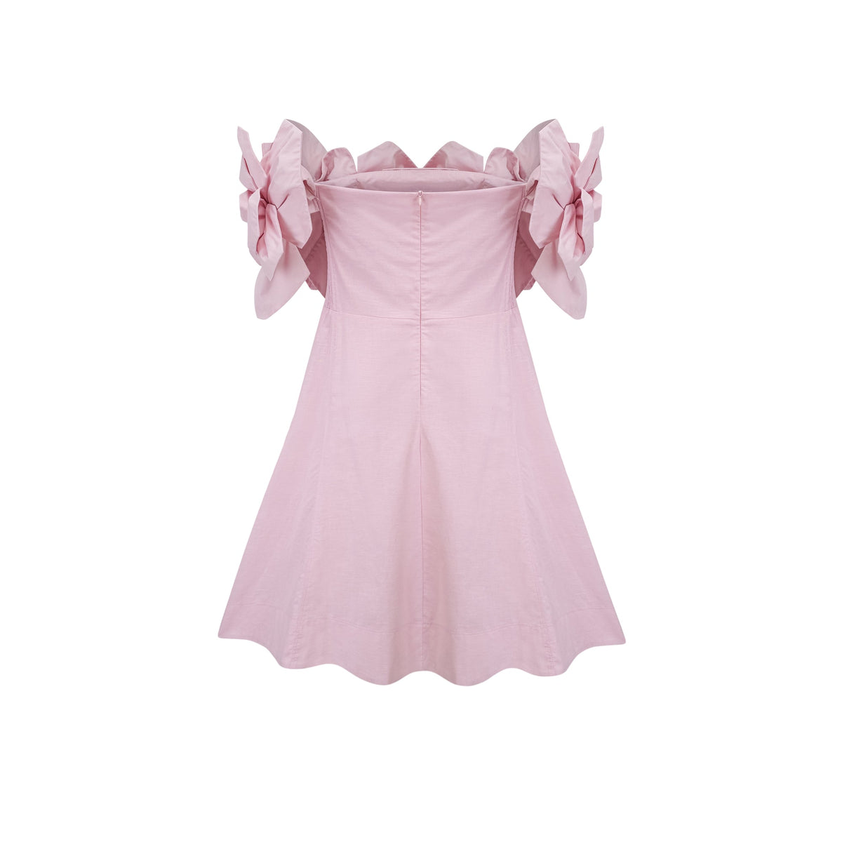 juliette pink off-shoulder 3d-petal mini dress