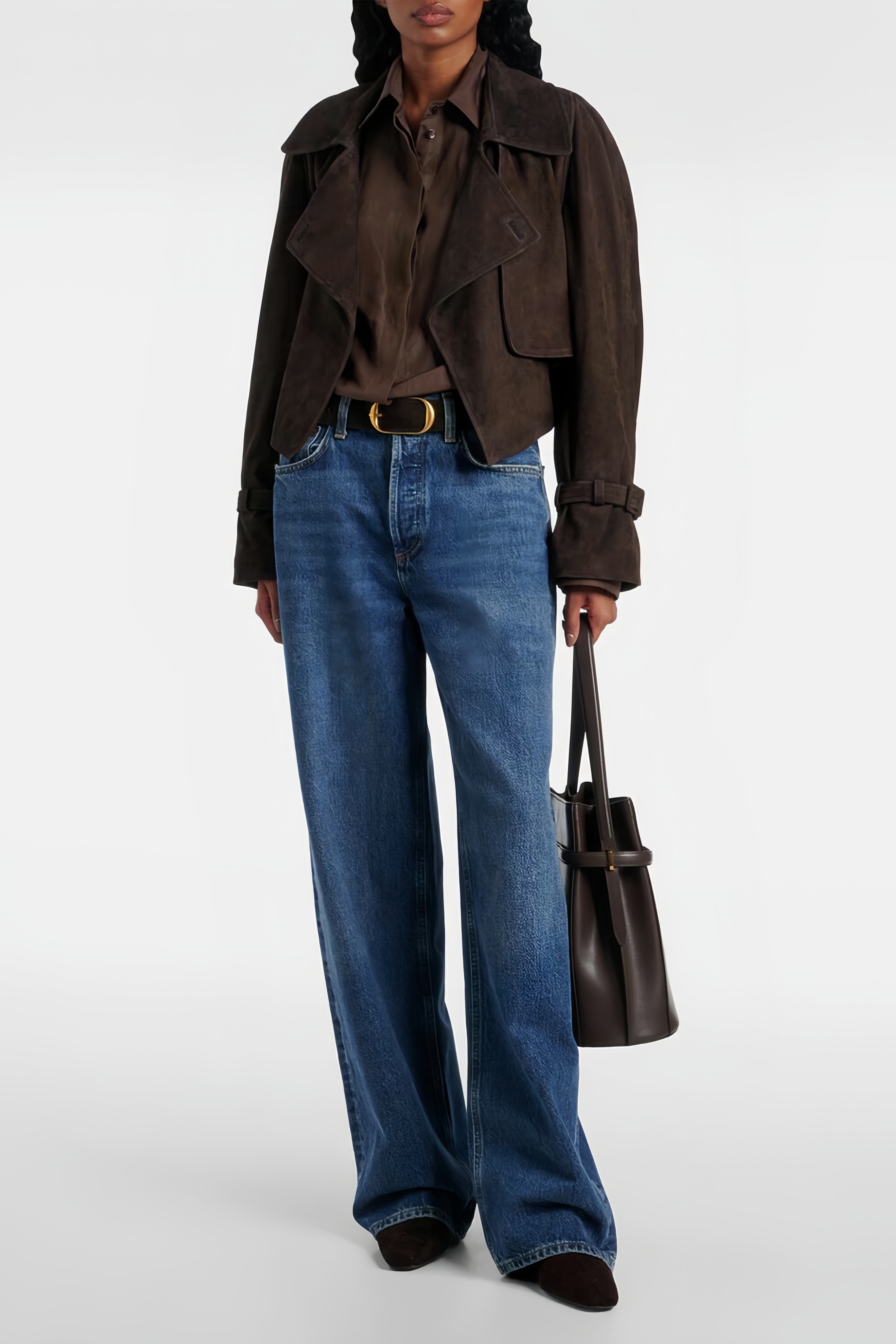 Esperanza Brown Belted Suede Short Biker Jacket