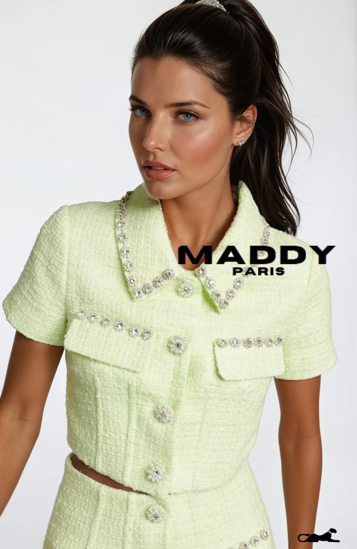 ANGELINA TWEED MINI SKIRT SET – LIME GREEN