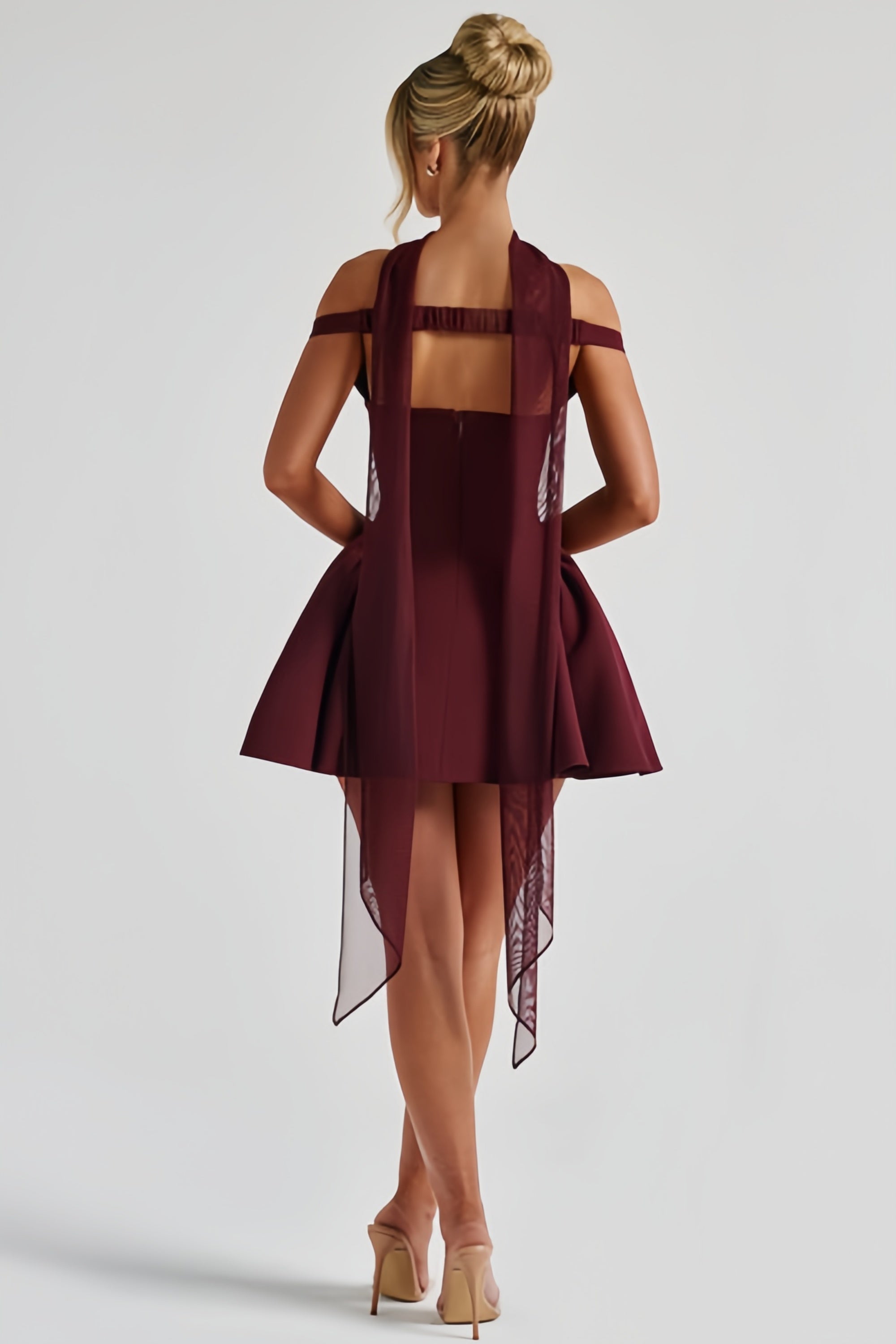 Ifig Burgundy V-neck Corset Mini Dress (Final Sale)