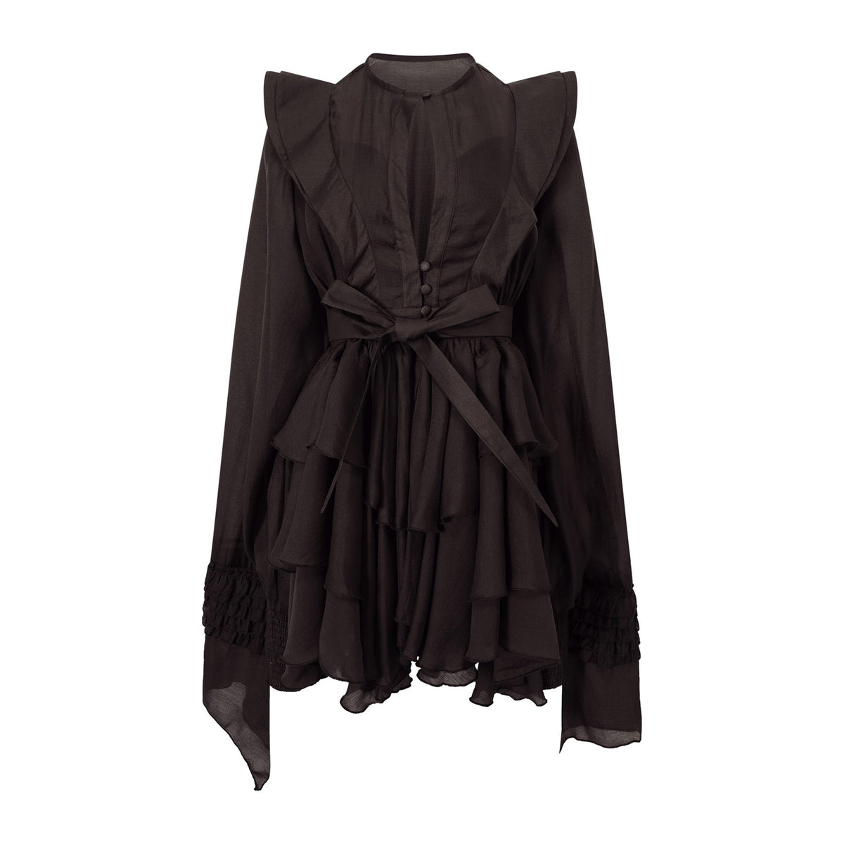 Annabelle Brown Cutout Ruffled Mini Dress