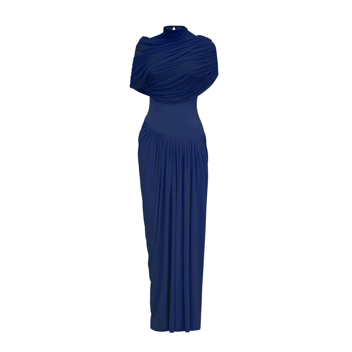 Catherine asymmetrical pleated maxi dress in Navy-blue