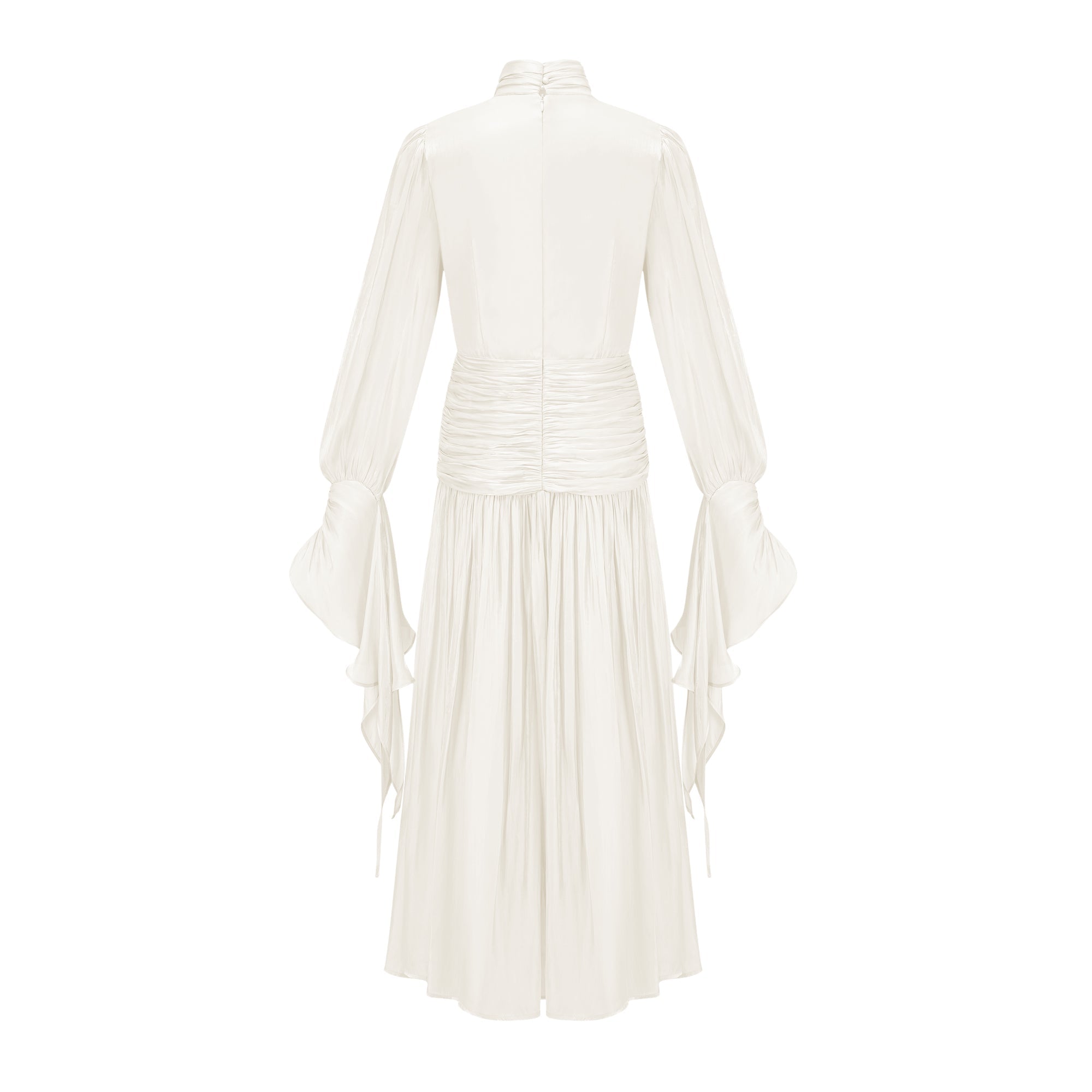 Sarolta Neutral Glossy Ruched Maxi Dress (Final Sale-US Only)