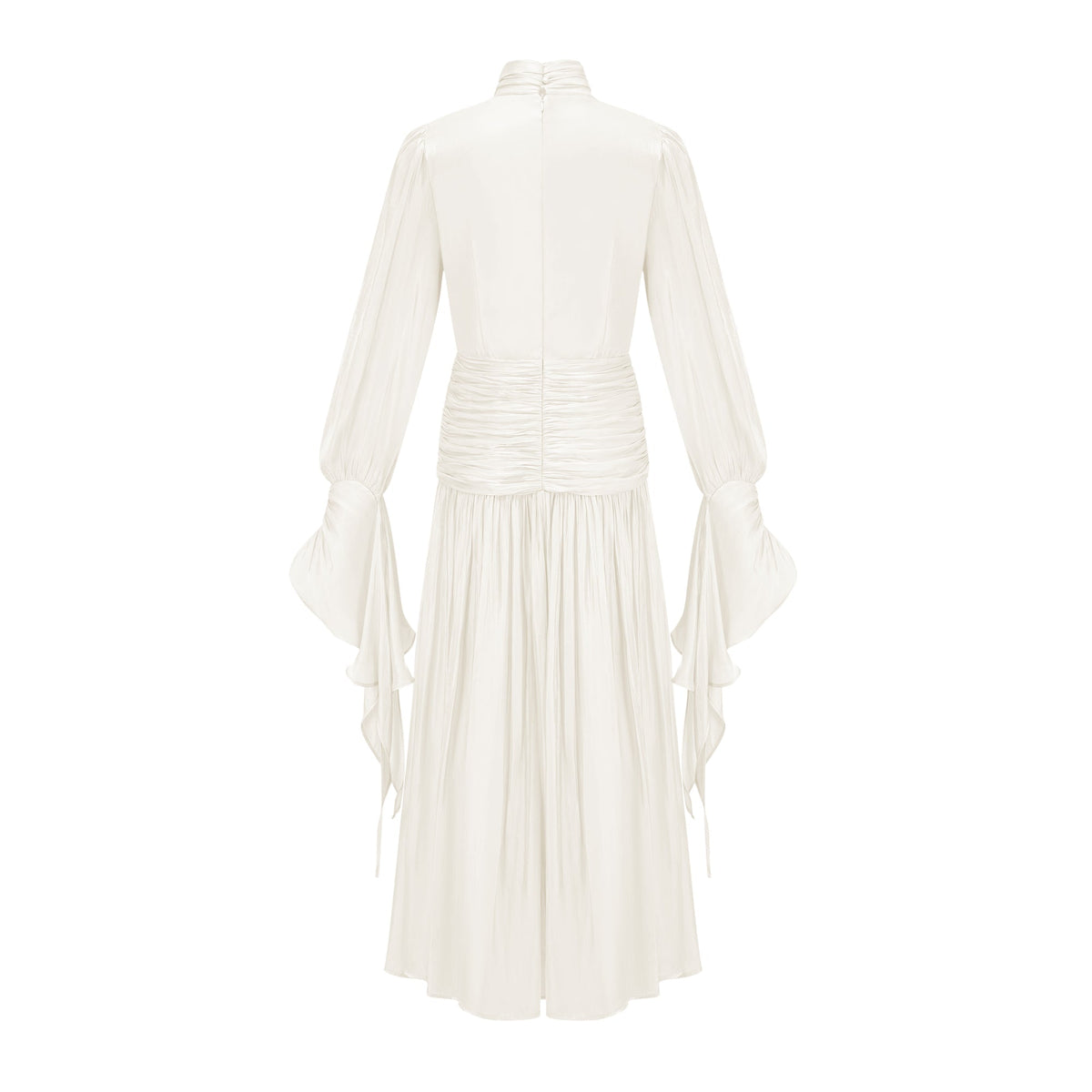 Sarolta Neutral Glossy Ruched Maxi Dress (Final Sale-US Only)