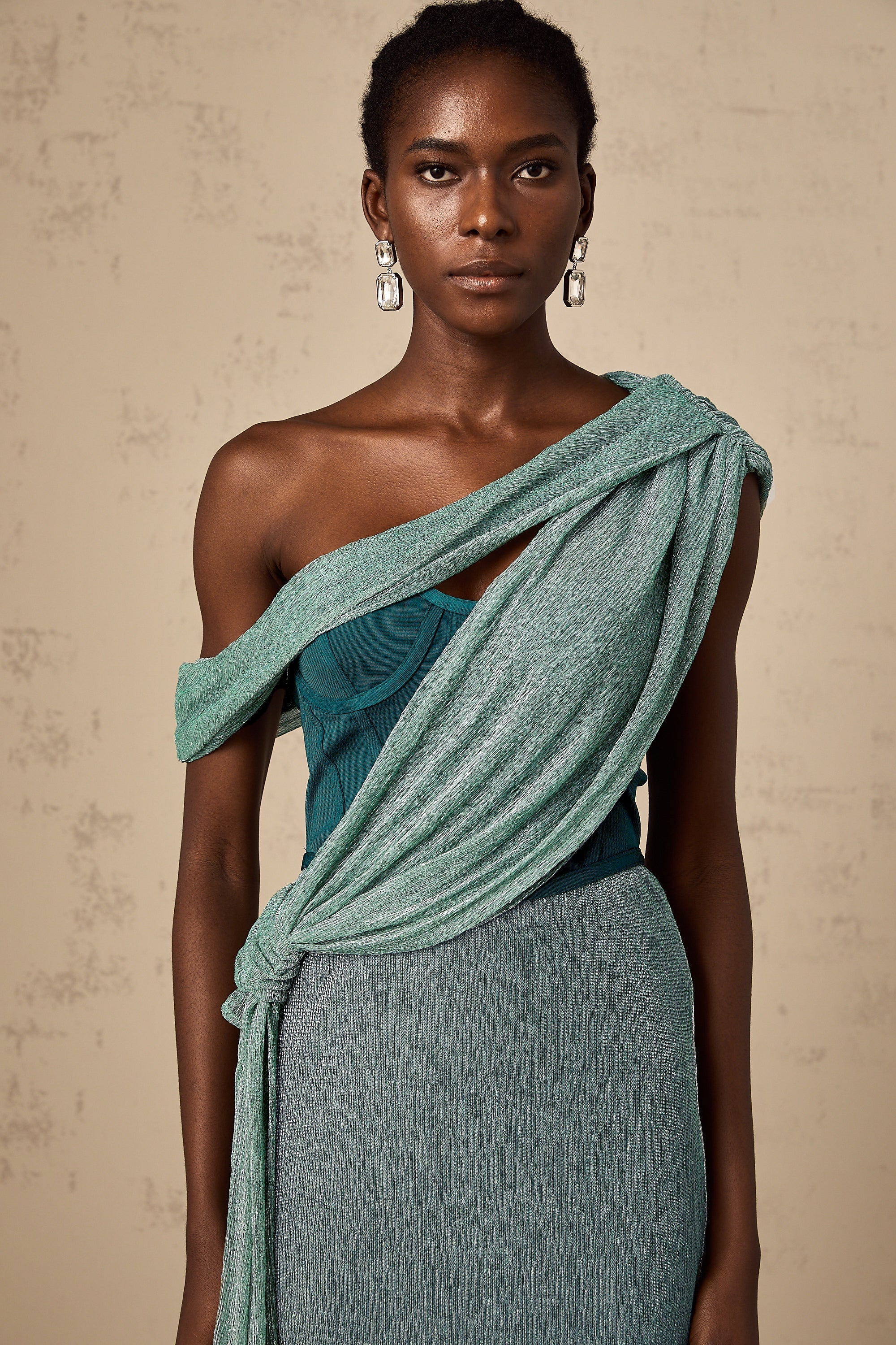 Delphine green ribbon-design corset maxi dress (Final Sale-US Only)