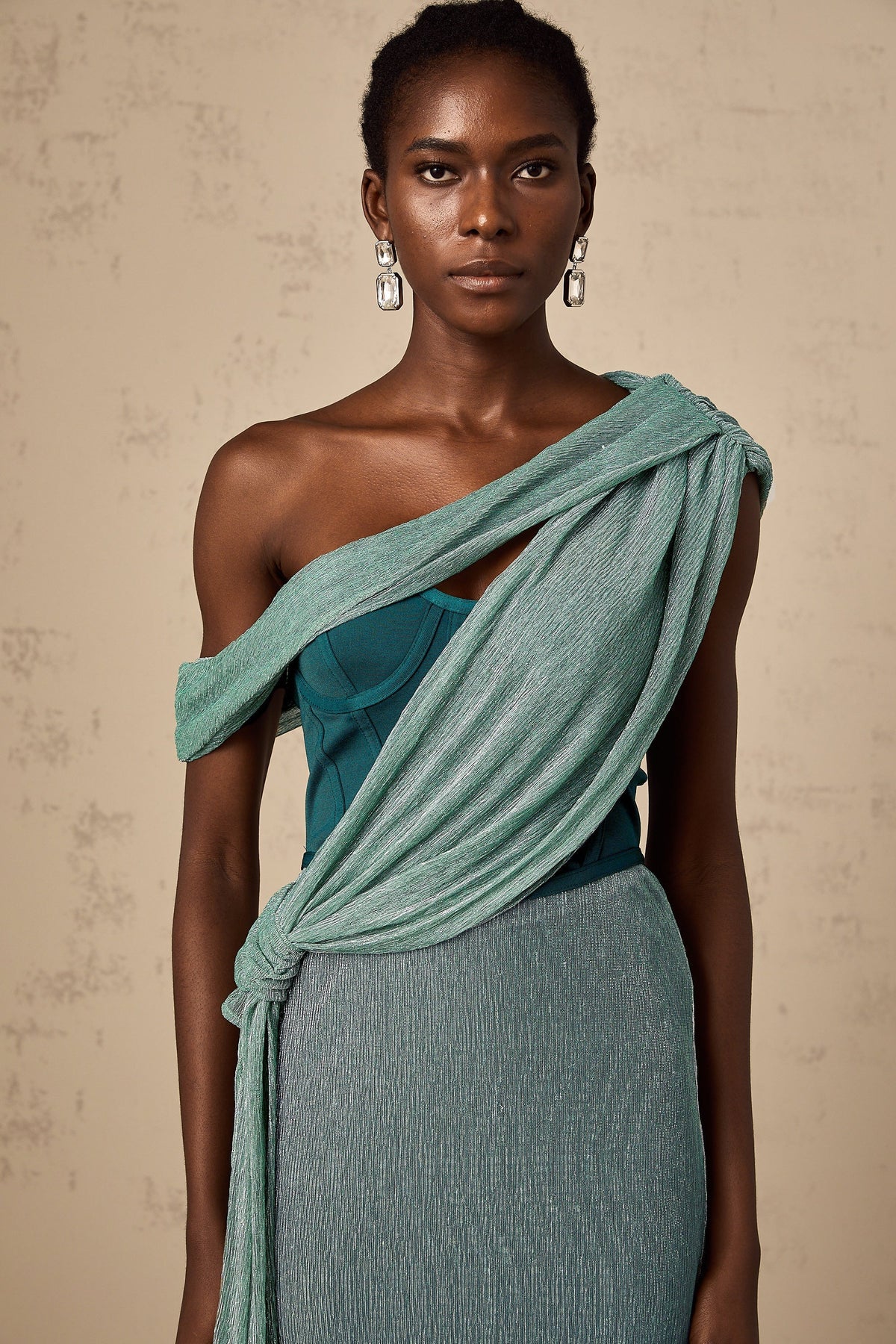 Delphine green ribbon-design corset maxi dress (Final Sale-US Only)