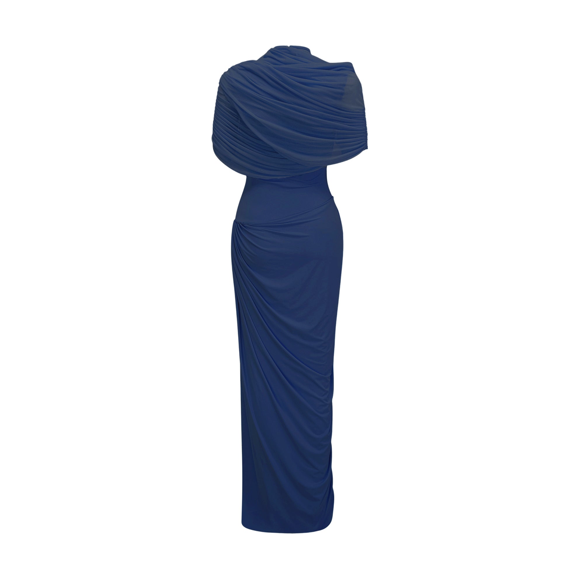 Catherine asymmetrical pleated maxi dress in Navy-blue (Final Sale-US Only)
