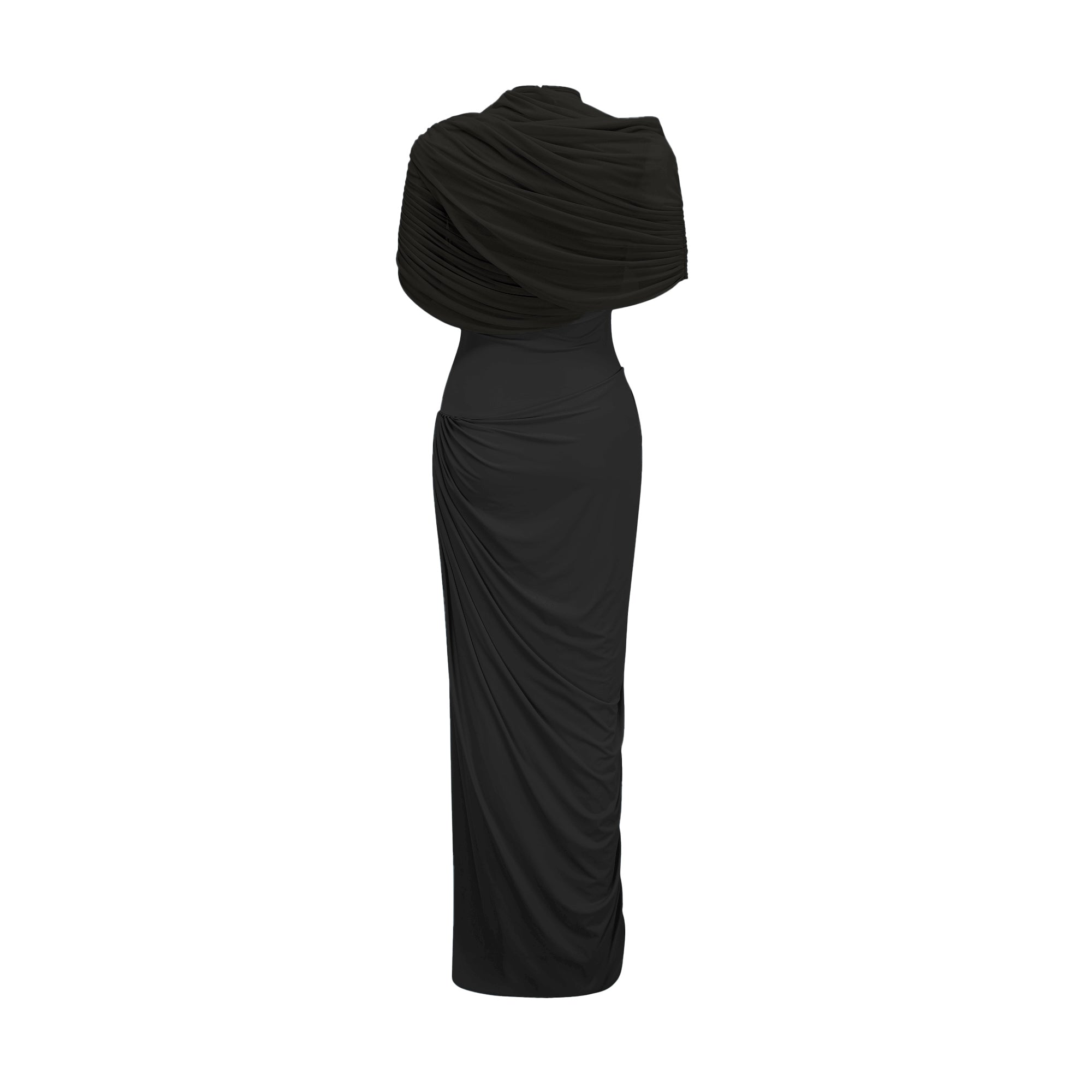 Catherine Black Asymmetrical Pleated Maxi Dress (Final Sale-US Only)