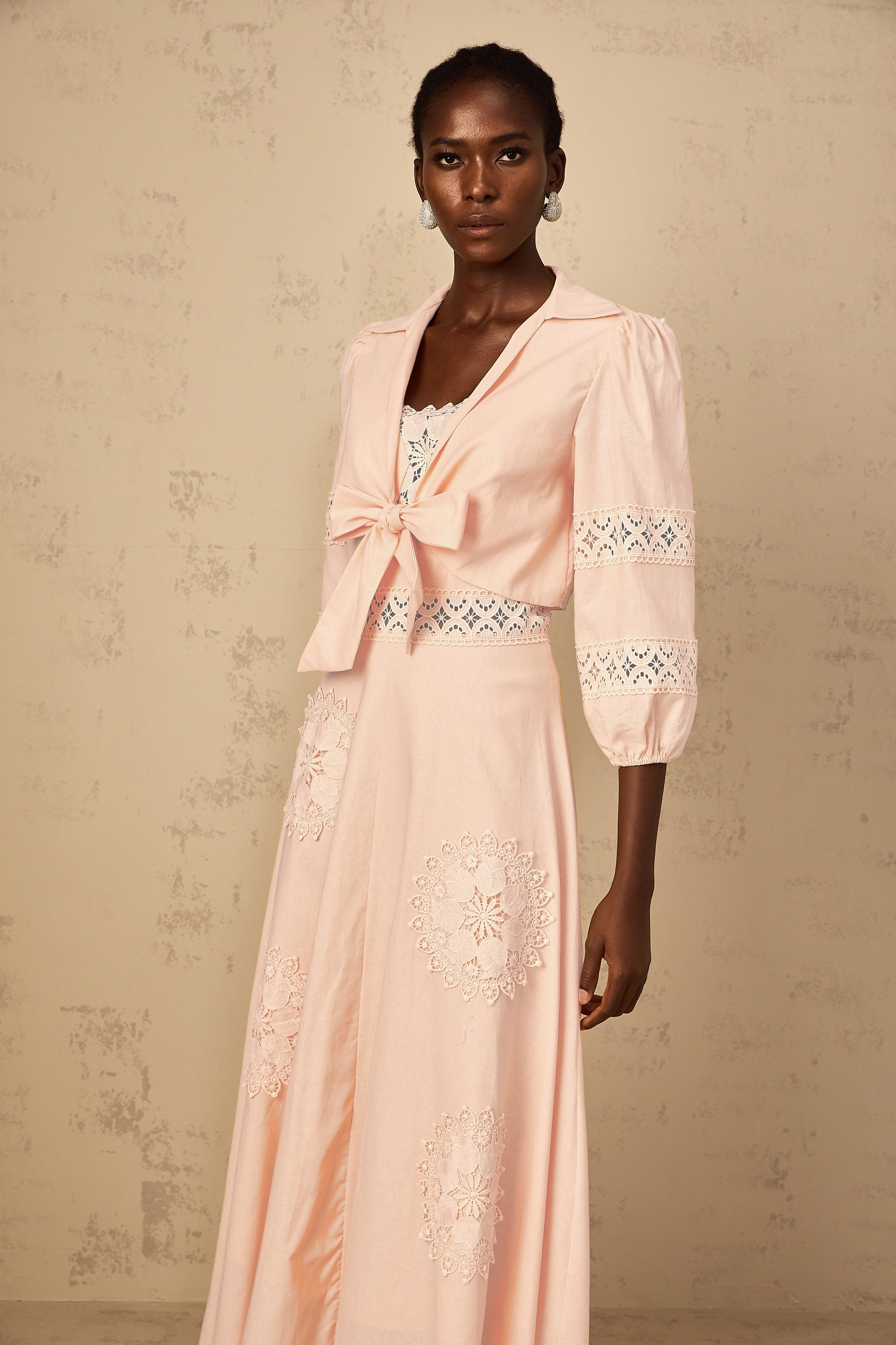 Romy Pink Floral Embroidered Blouse & Dress Set