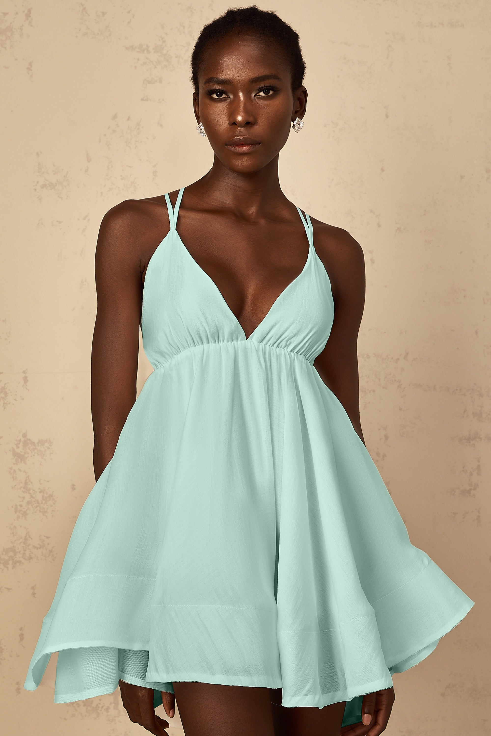 Quincie Green Shirred Flounced Mini Dress (Final Sale-US Only)