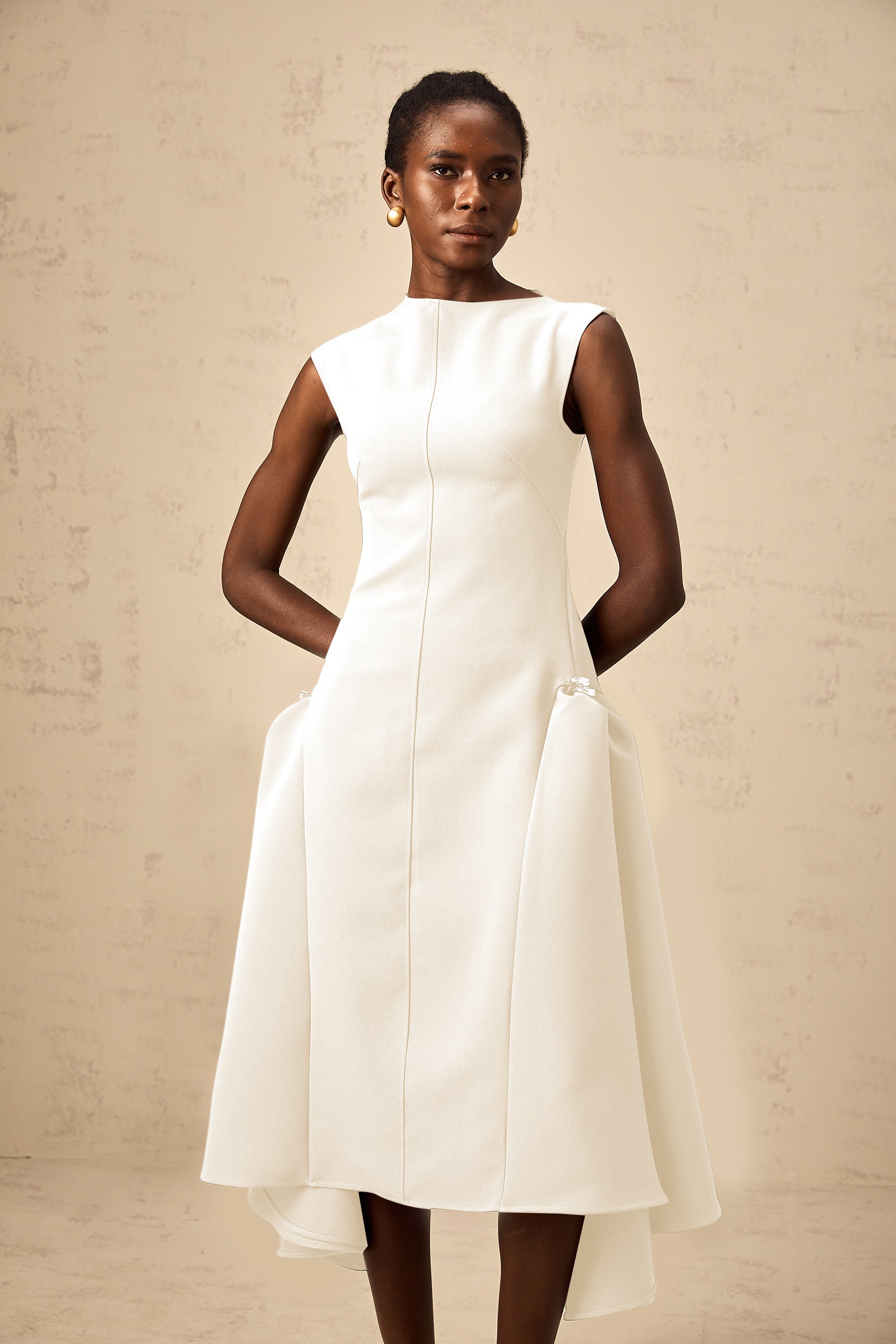 Jenifier white asymmetrical midi dress