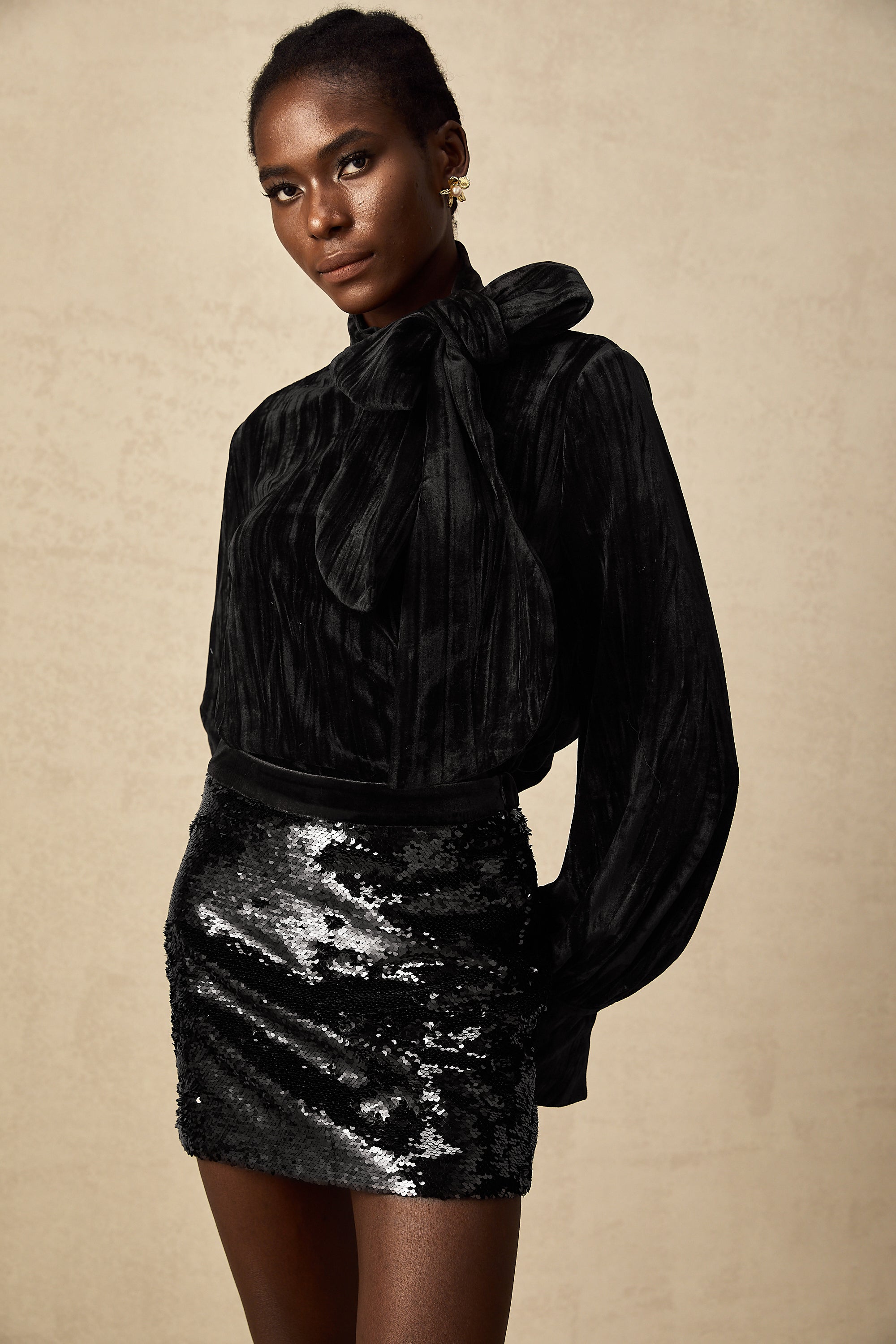 Aude sequined velvet blouse & skirt matching set (US Only)