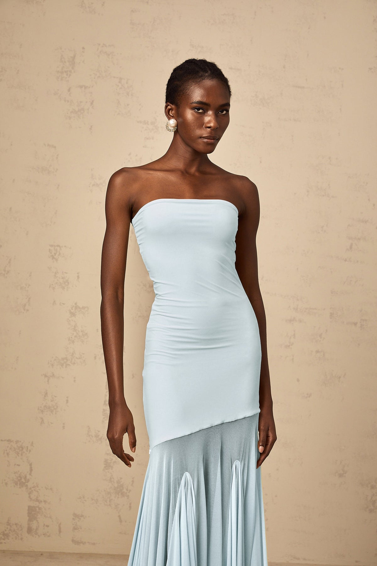 Josiane Blue Off-shoulder Sheer Tulle Maxi Dress (Final Sale-US Only)