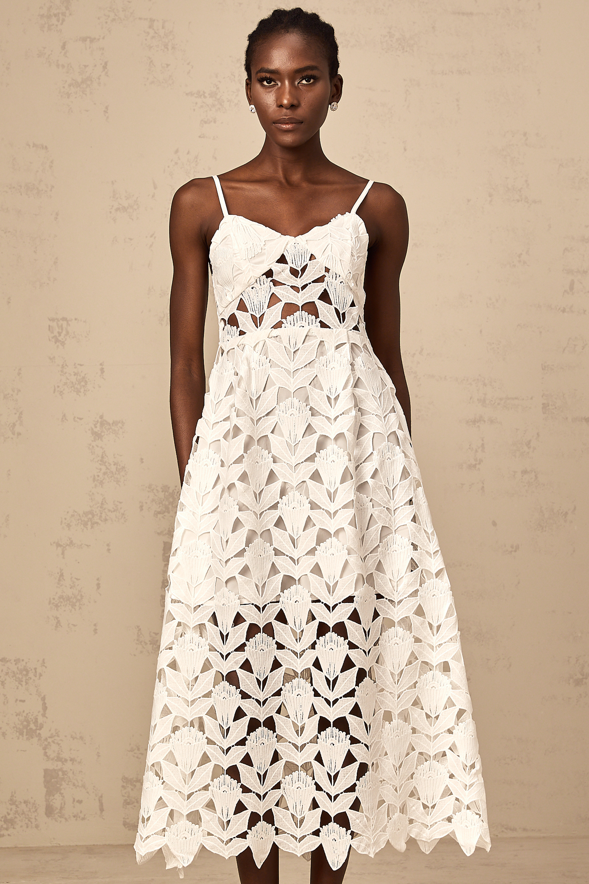 Delphine white cut-out lace midi dress (Final Sale)