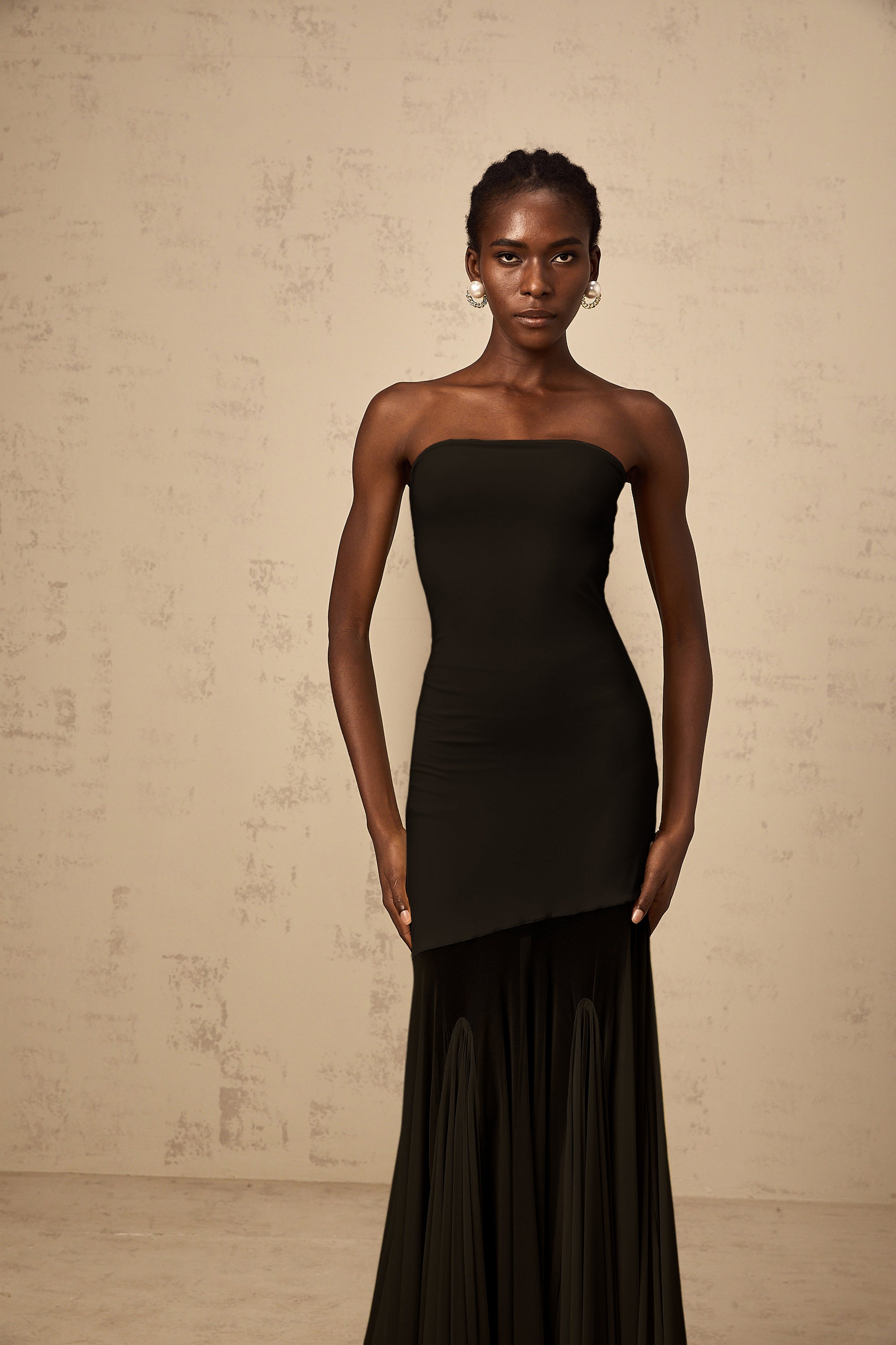 Josiane Black Off-shoulder Sheer Tulle Maxi Dress