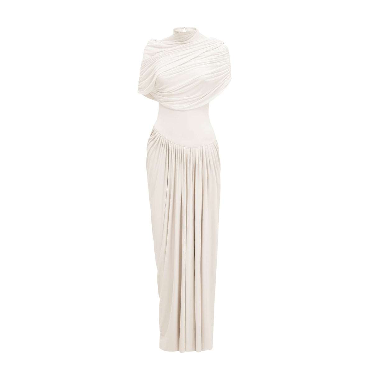 Catherine White Asymmetrical Pleated Maxi Dress (Final Sale-US Only)