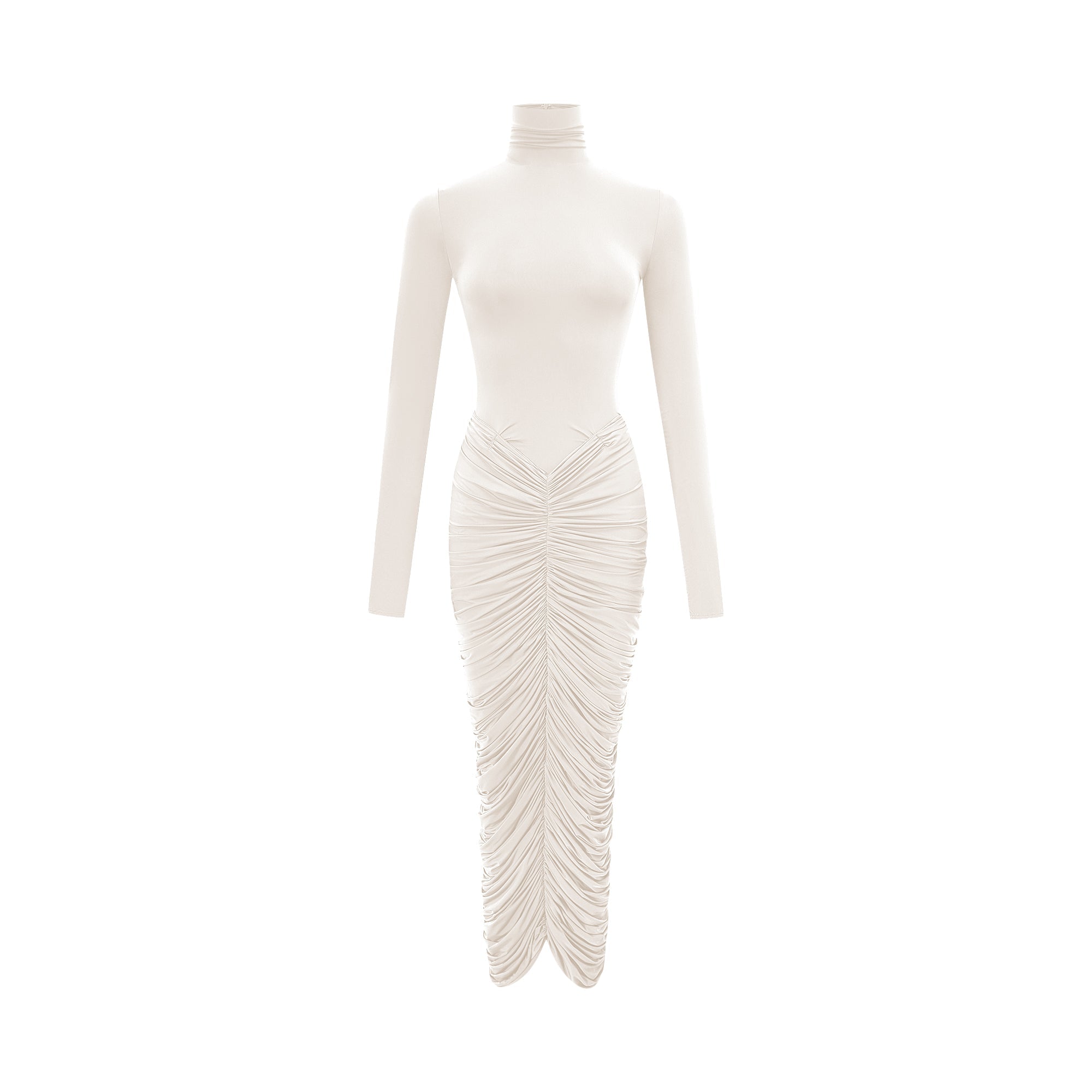 Charitina White Fitted Ruched Midi Dress (Final Sale-US Only)