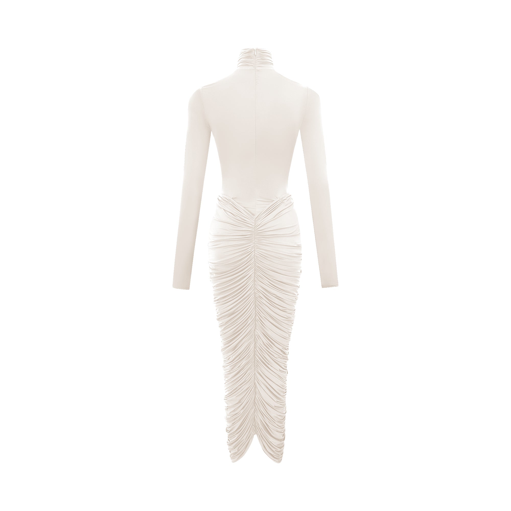 Charitina White Fitted Ruched Midi Dress (Final Sale-US Only)