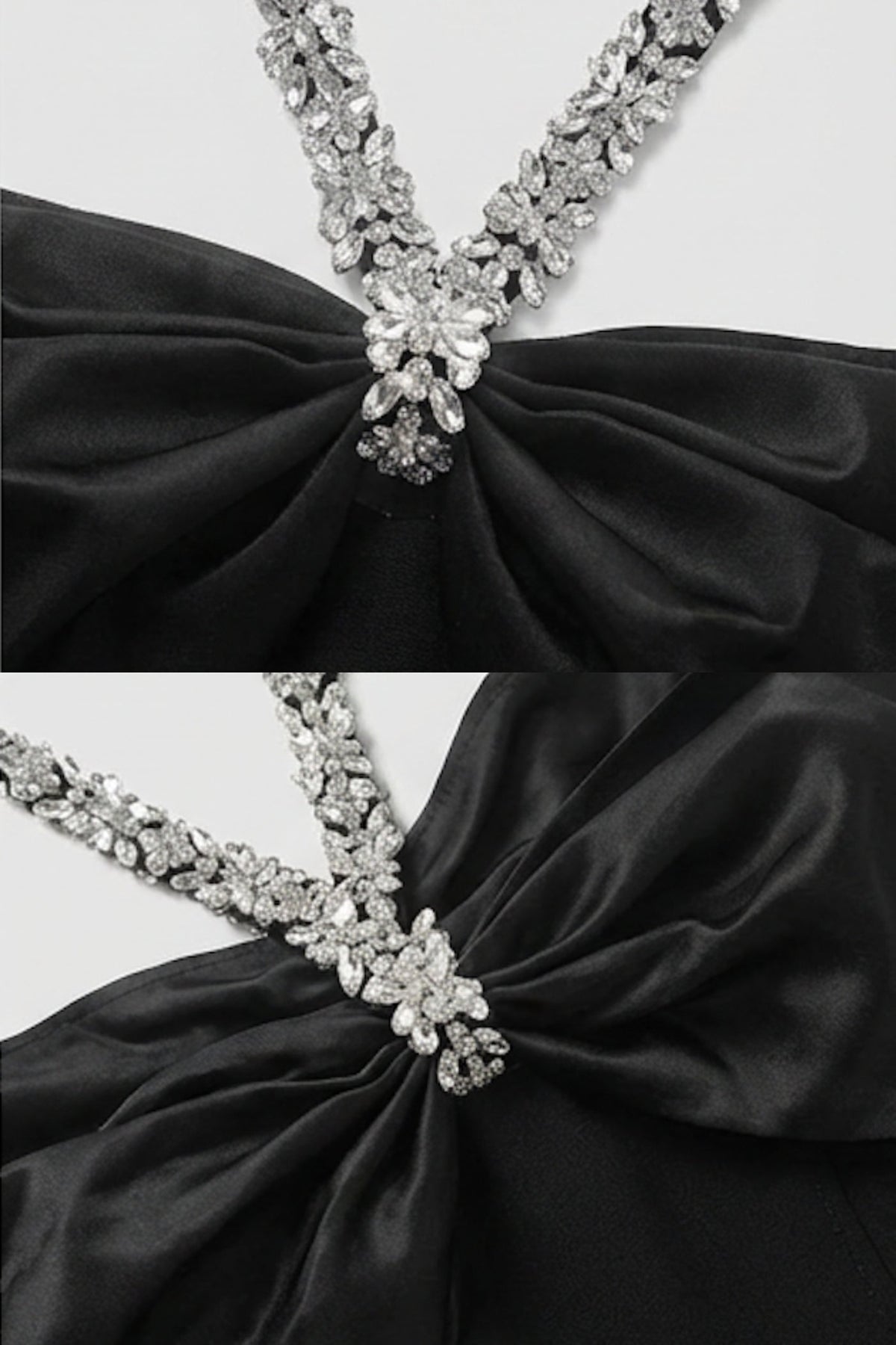 Embellished Bow-Neck Maxi Dress with Crystal Straps – Black