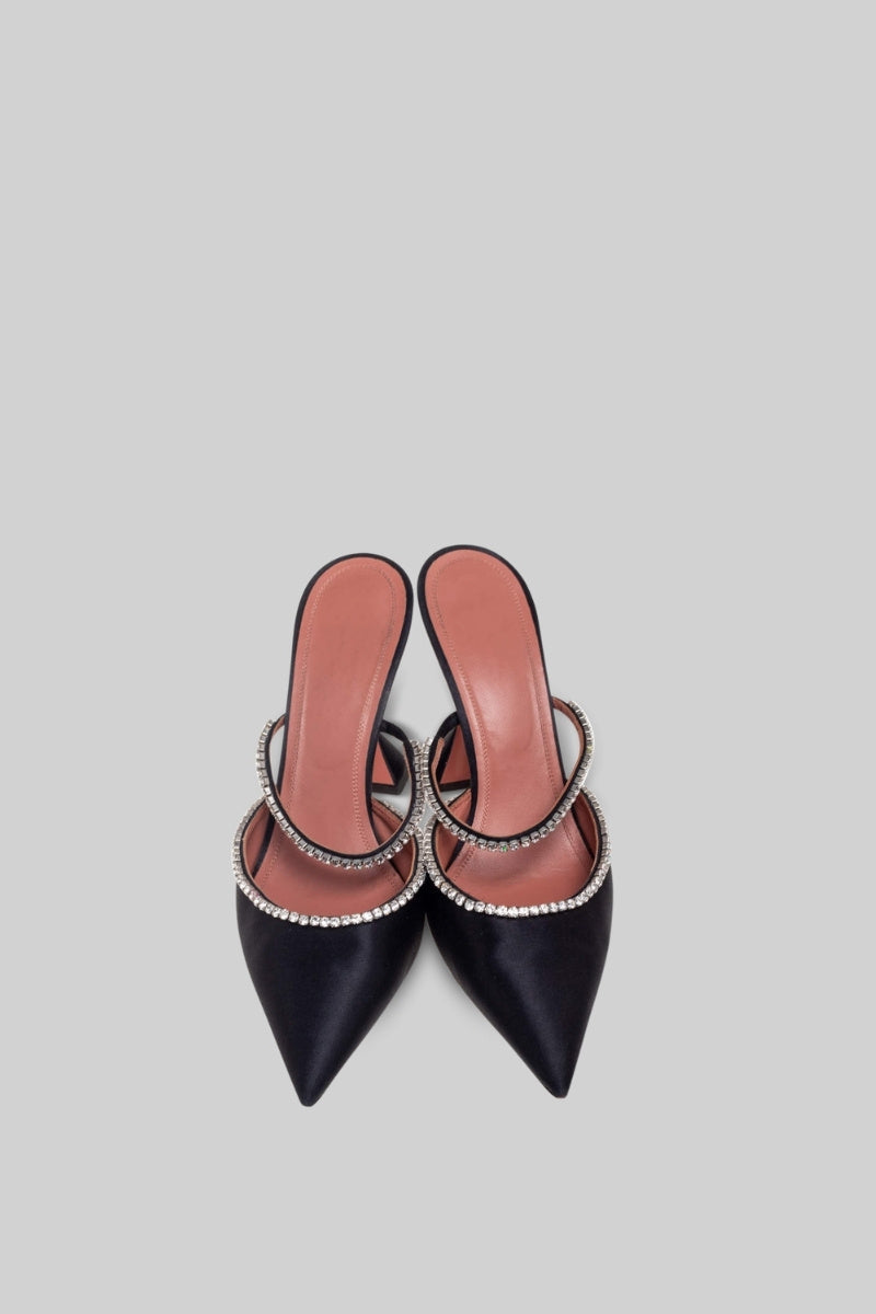 SERAPHEEN Rhinestone Silk Satin Heels - Black
