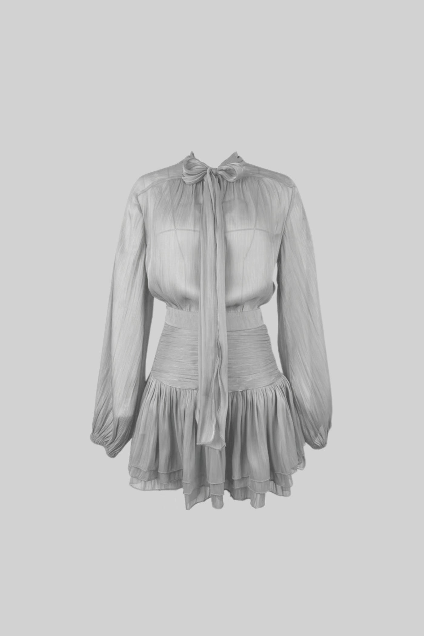Pleated Set With Shirt and Mini Draped Skirt - Silver
