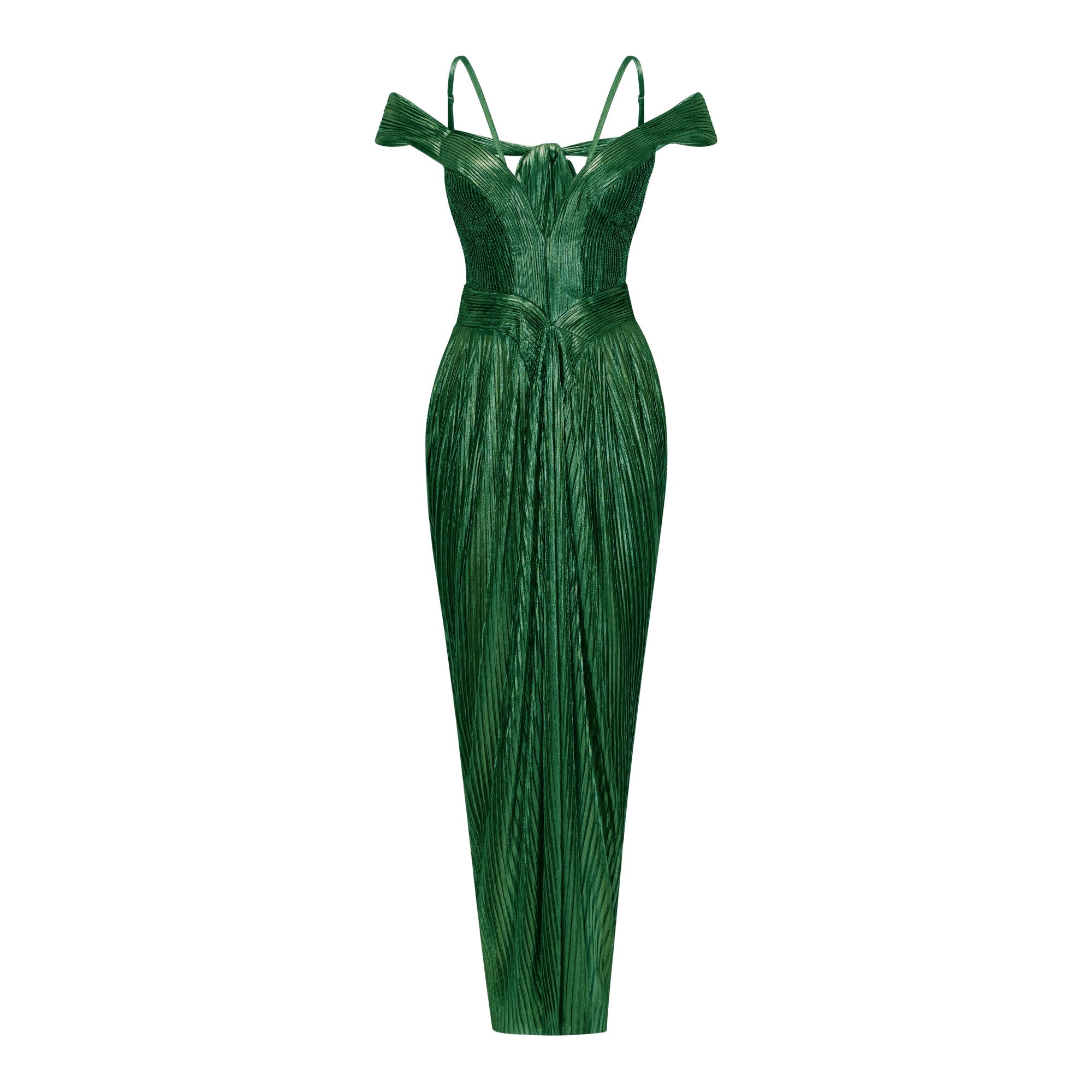 Marise Green Draped Satin Maxi Dress
