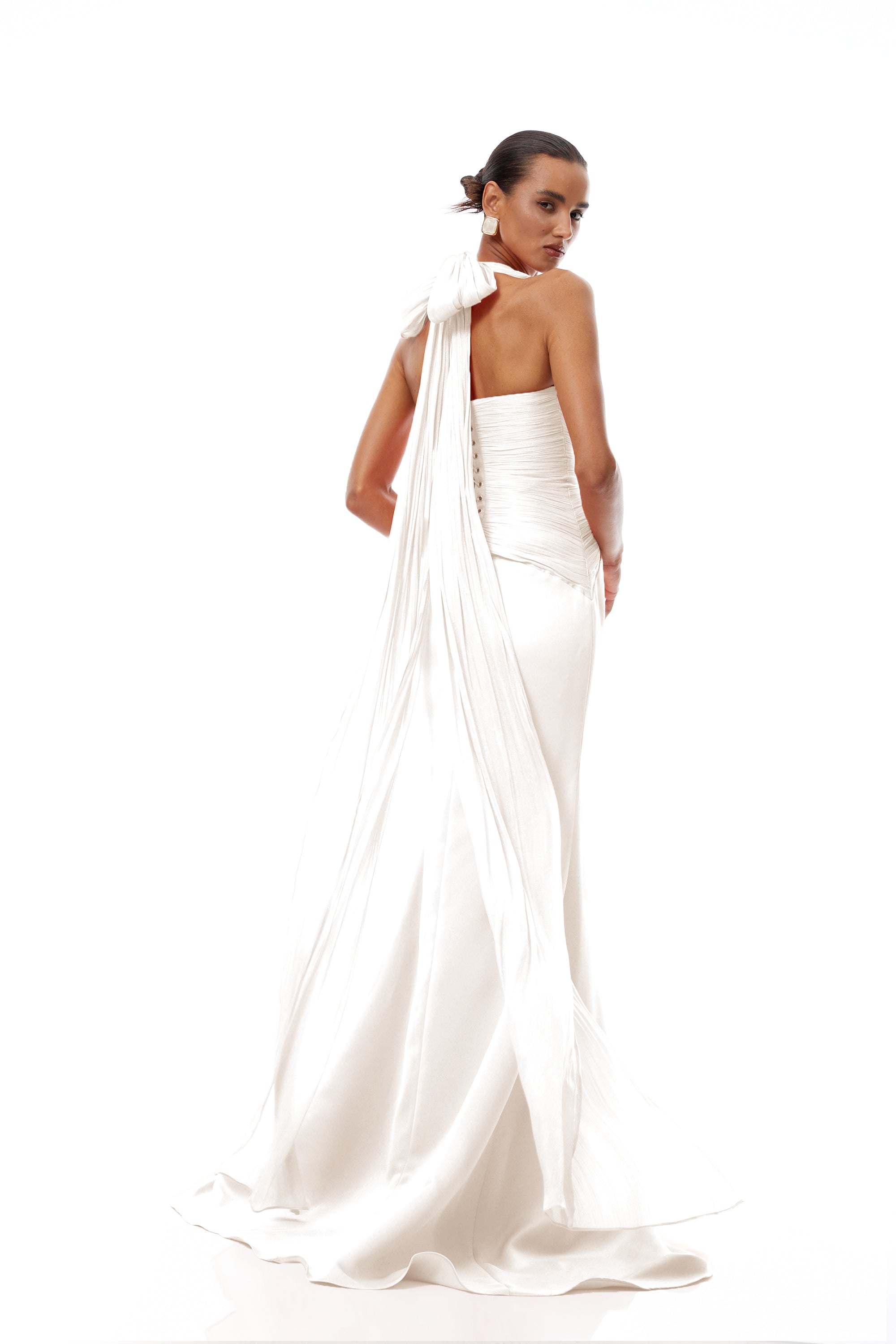 Emmeline White Train Design Gathered Maxi Dress (Final Sale-US Only)
