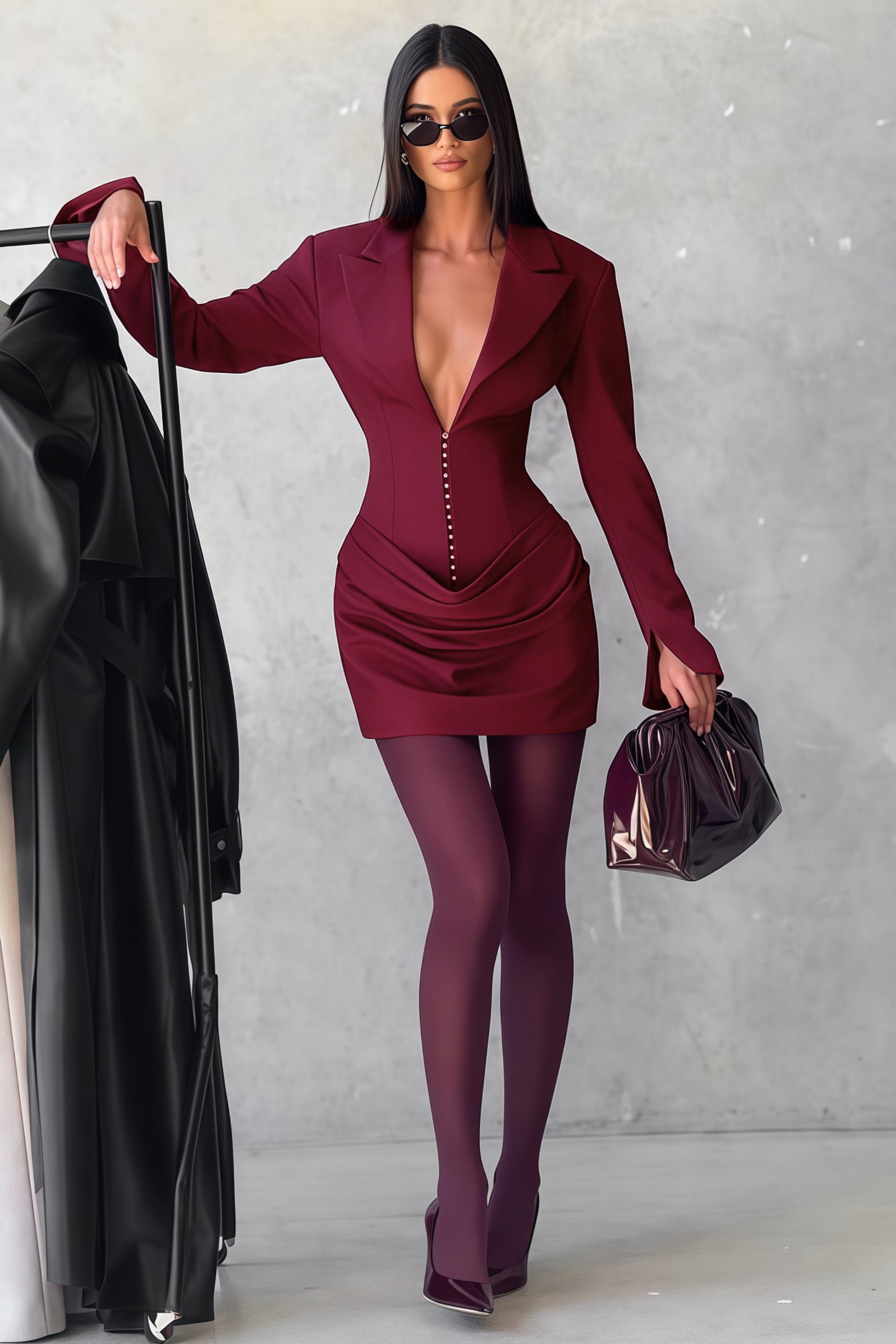 Rosette Burgundy Ruched Blazer Mini Dress (Final Sale-US Only)