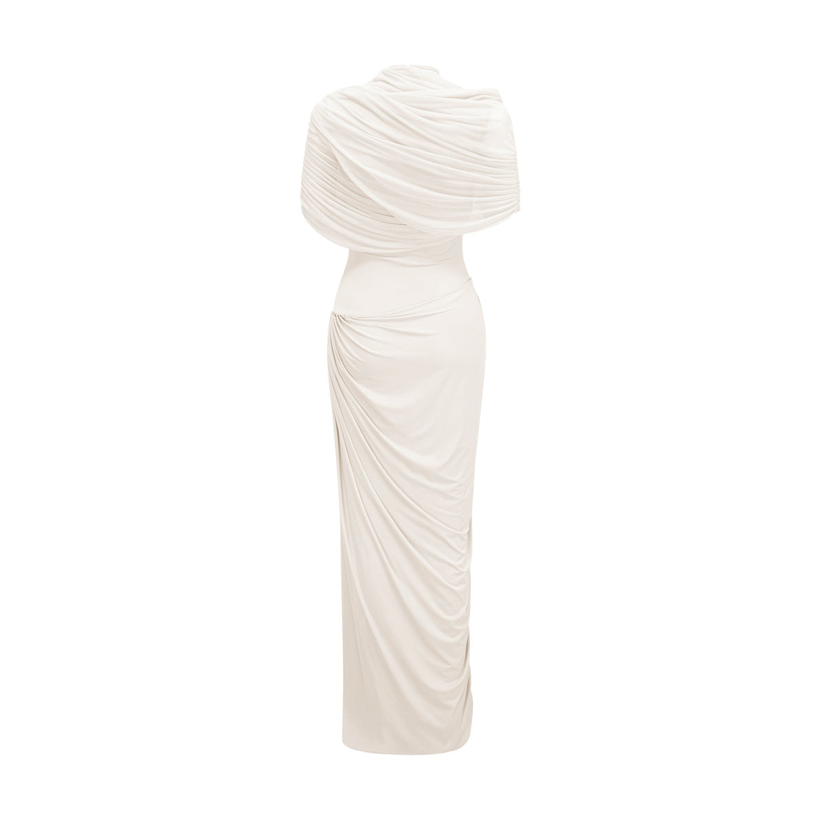 Catherine White Asymmetrical Pleated Maxi Dress (Final Sale-US Only)