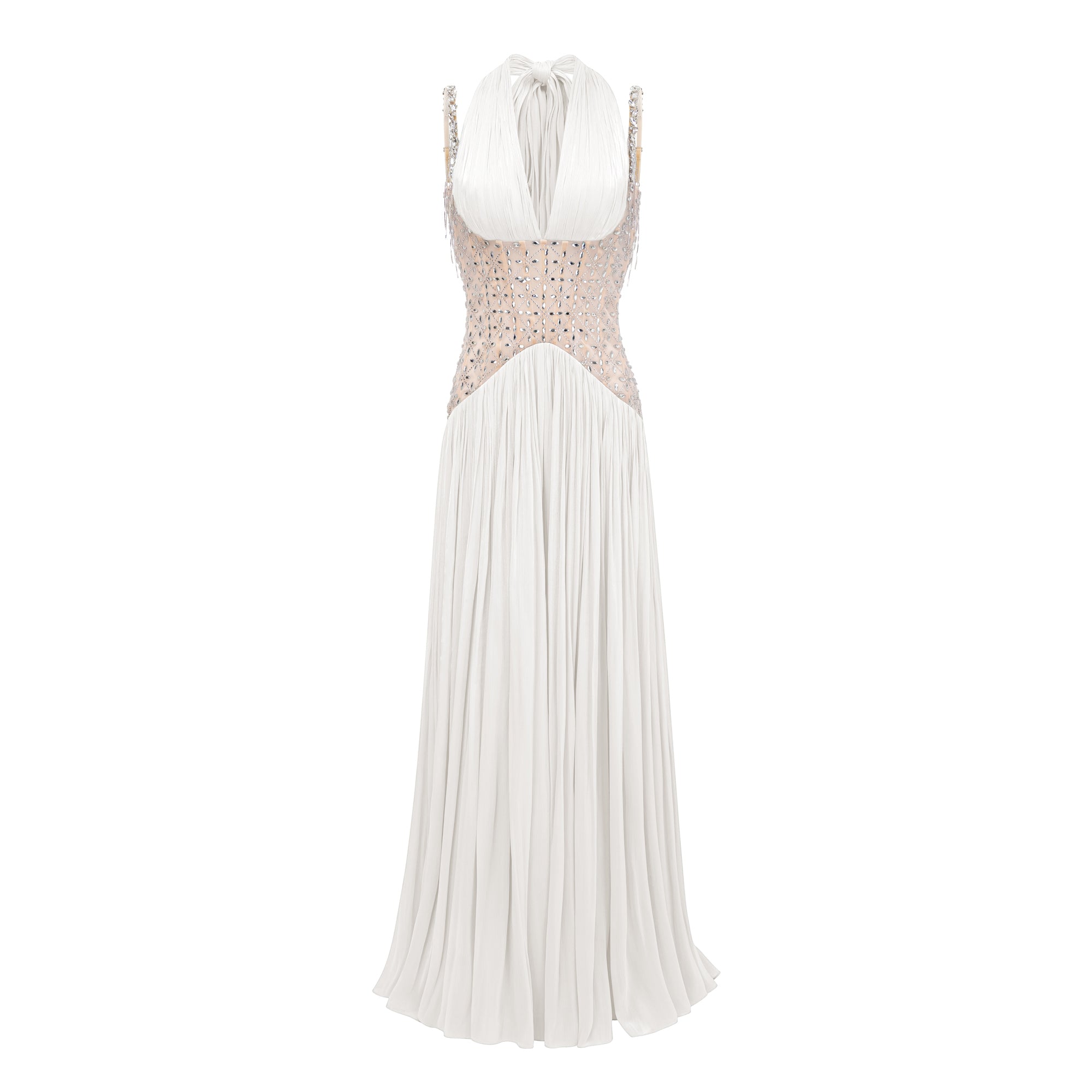 Gwenaëlle White Rhinestone Panel Maxi Dress (Final Sale-US Only)