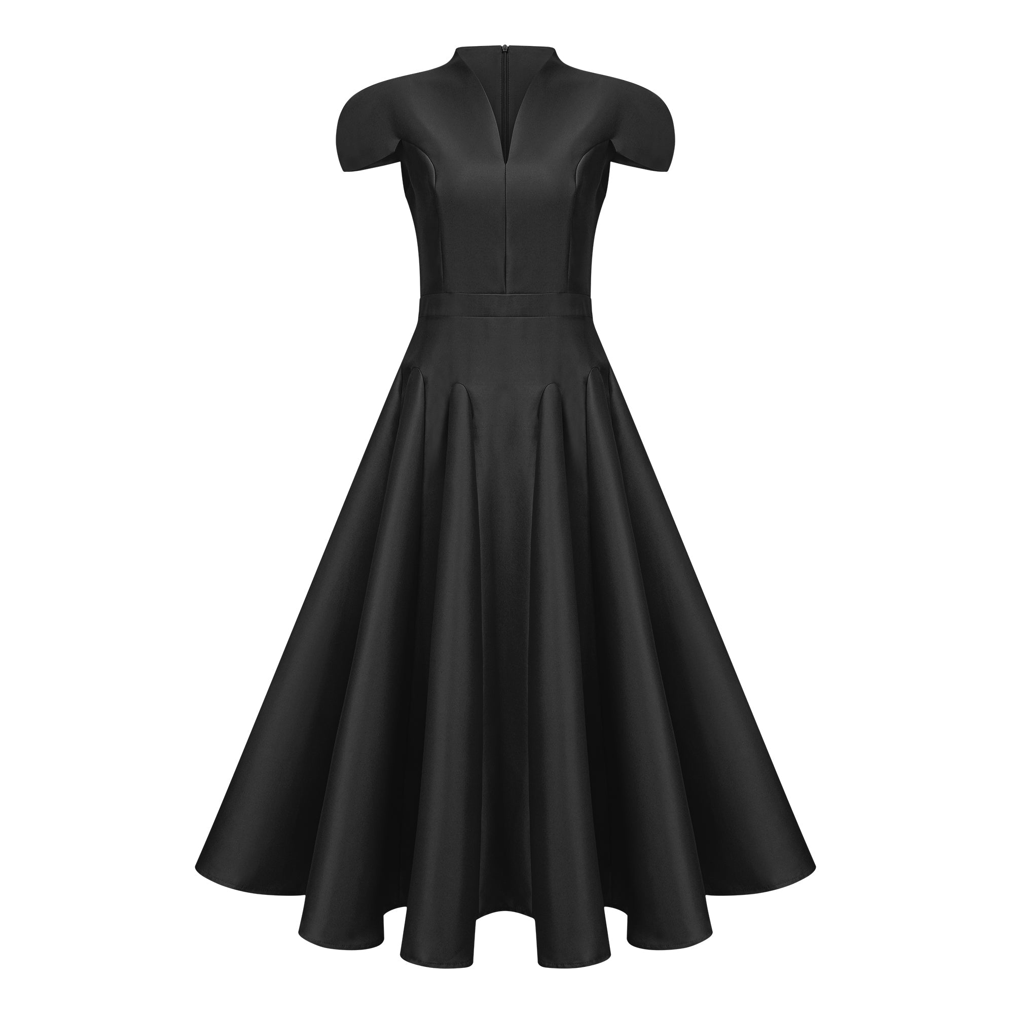 Aventin Black Godet Design Midi Dress (Final Sale-US Only)