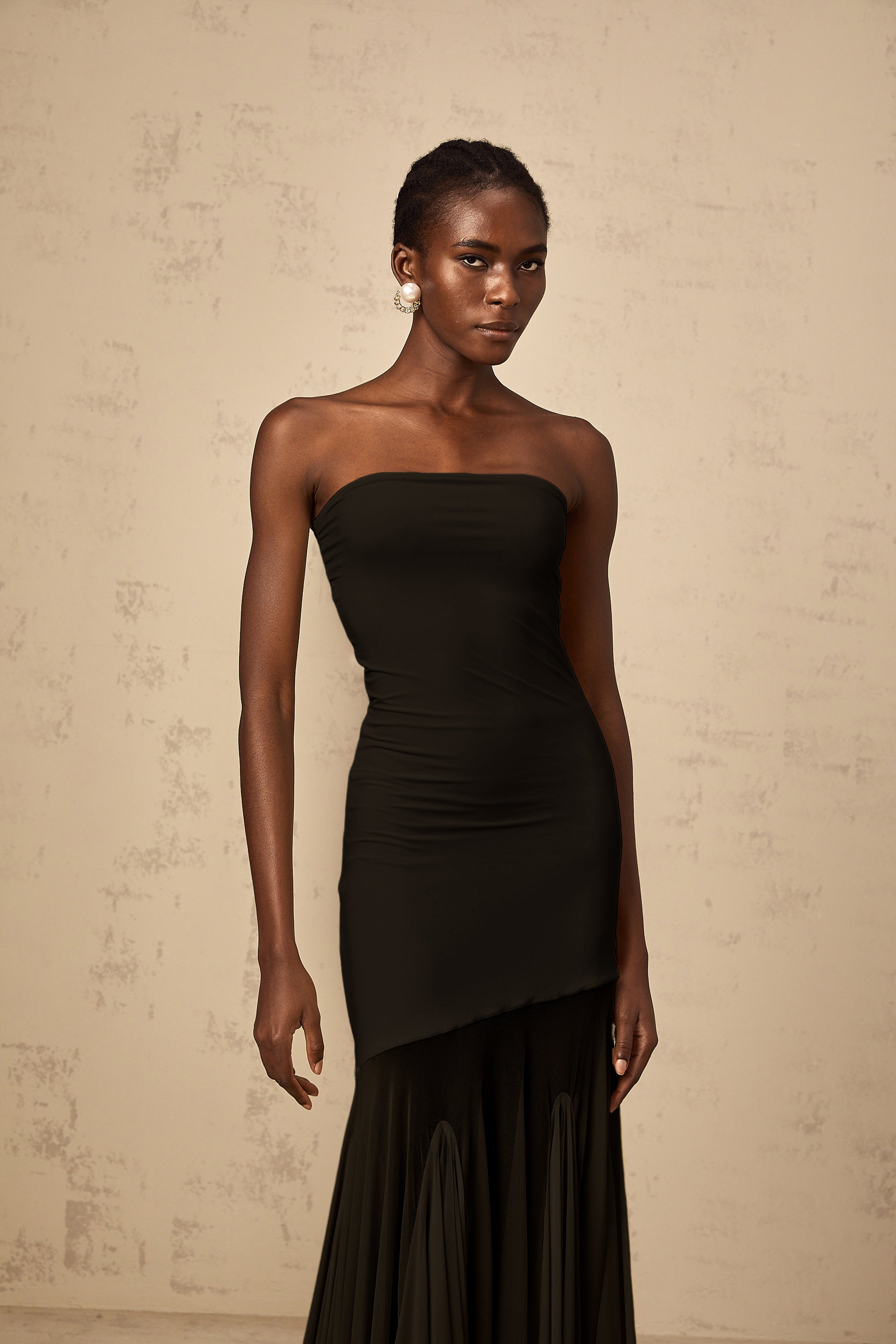 Josiane Black Off-shoulder Sheer Tulle Maxi Dress