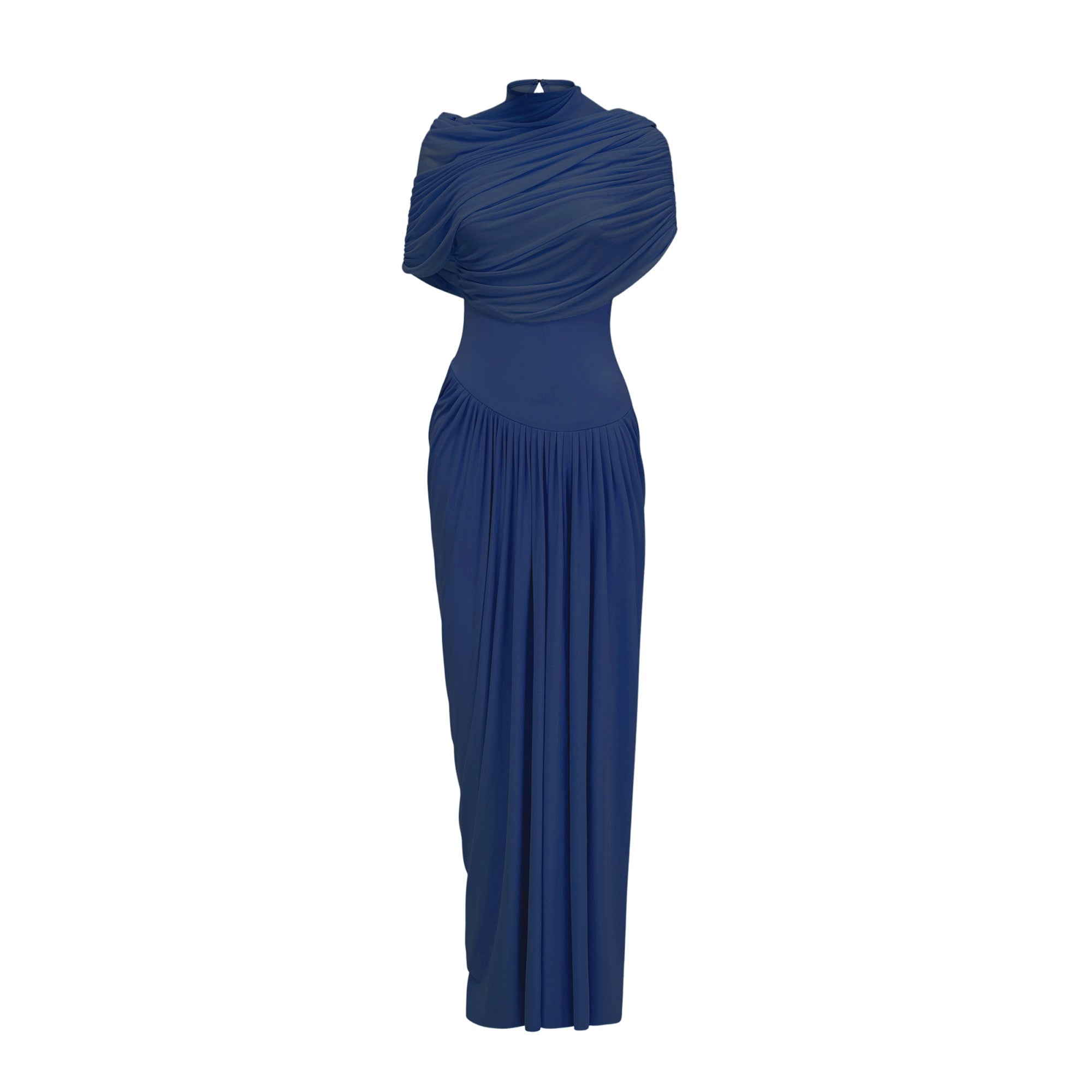 Catherine asymmetrical pleated maxi dress in Navy-blue (Final Sale-US Only)