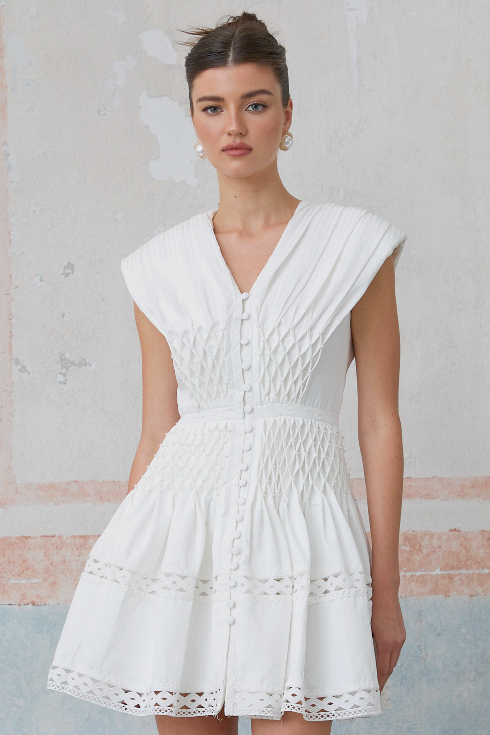 Anaïs cut-out faux-pearl embellished mini dress