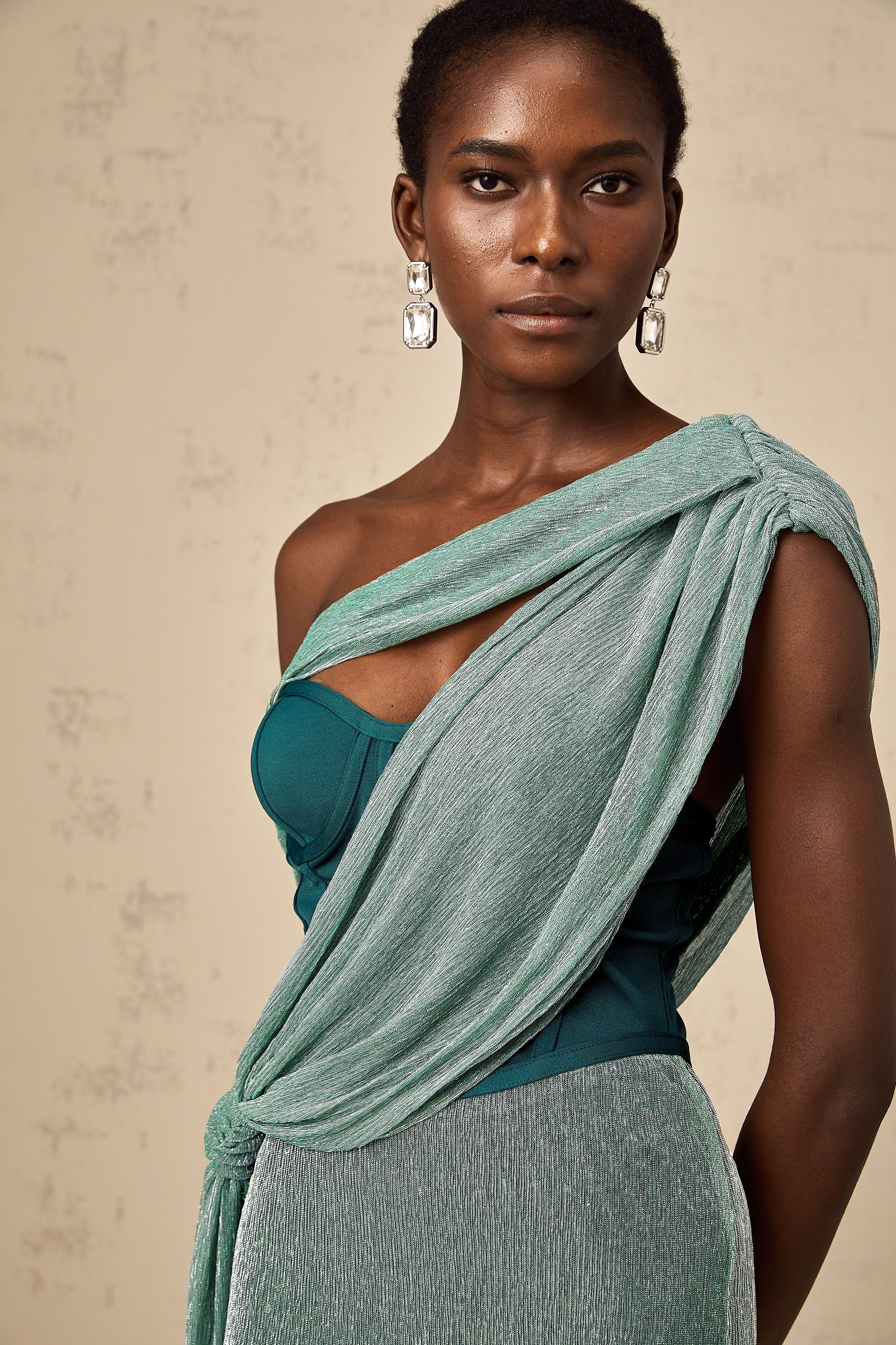 Delphine green ribbon-design corset maxi dress (Final Sale-US Only)