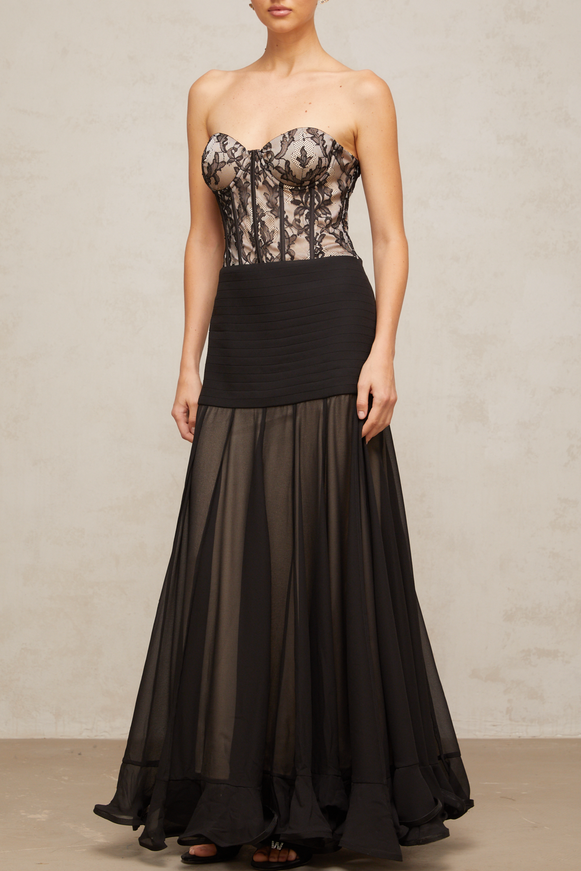 Pétunia black lace flounce maxi dress (Final Sale)