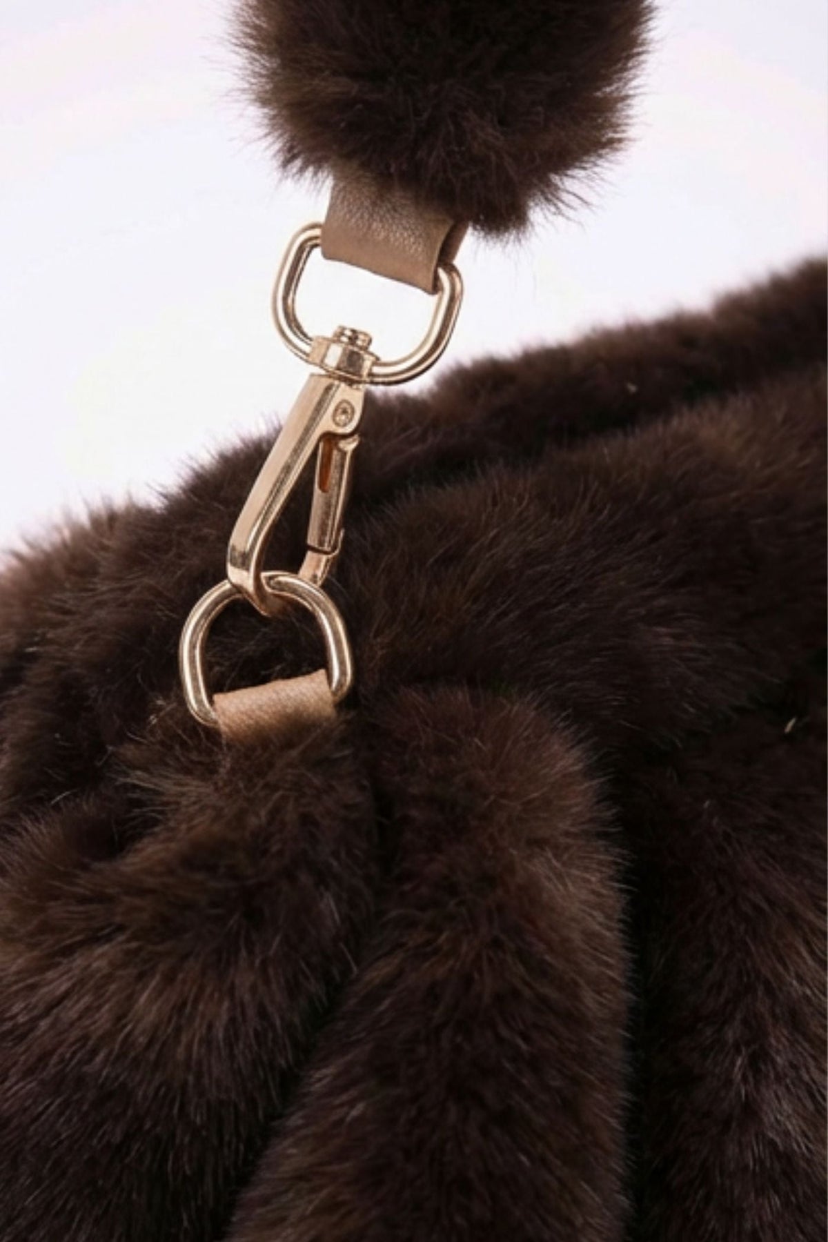 Faux Fur Shoulder Bag with Ruched Design – Brown