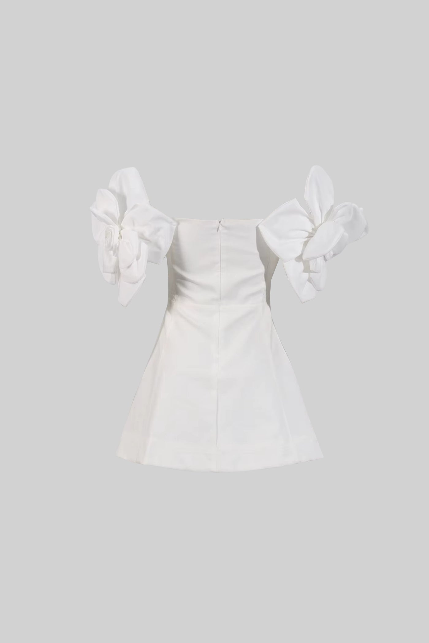 Off-Shoulder Mini Dress With Large Fabric Floral Accents - White