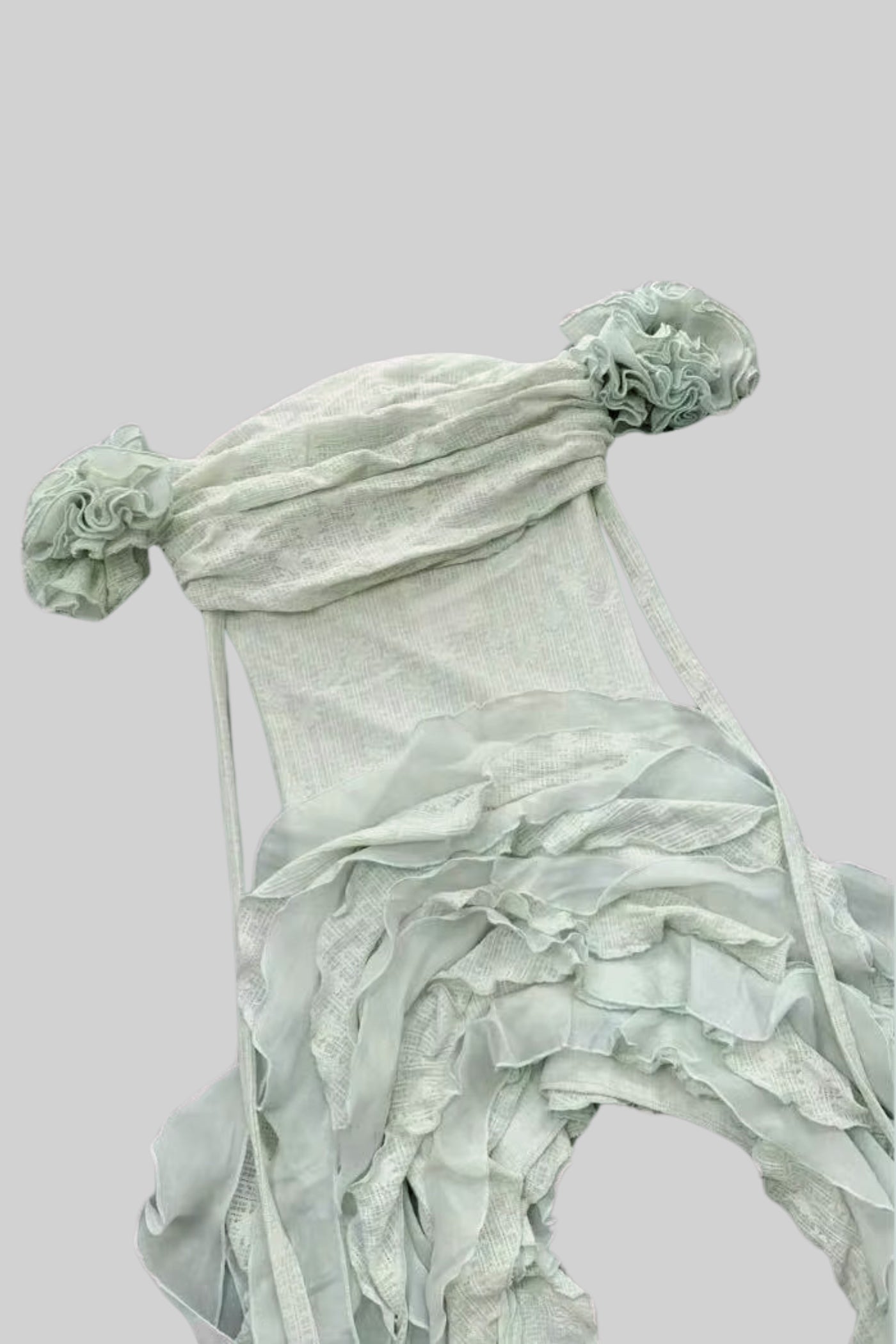 Vintage Inspired Corset Dress With Ruched Bustier And Flowing Ruffled Side Details - Green