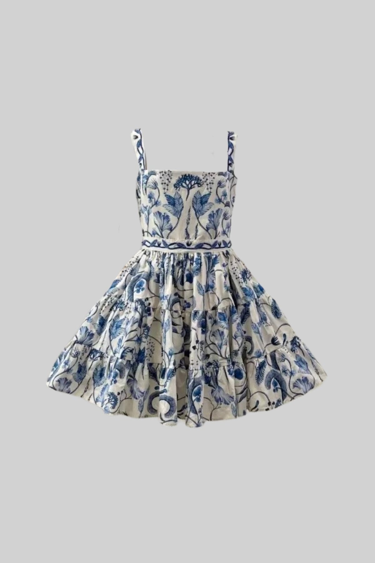 Fitted Mini Dress With Blue Floral And Paisley Pattern - White