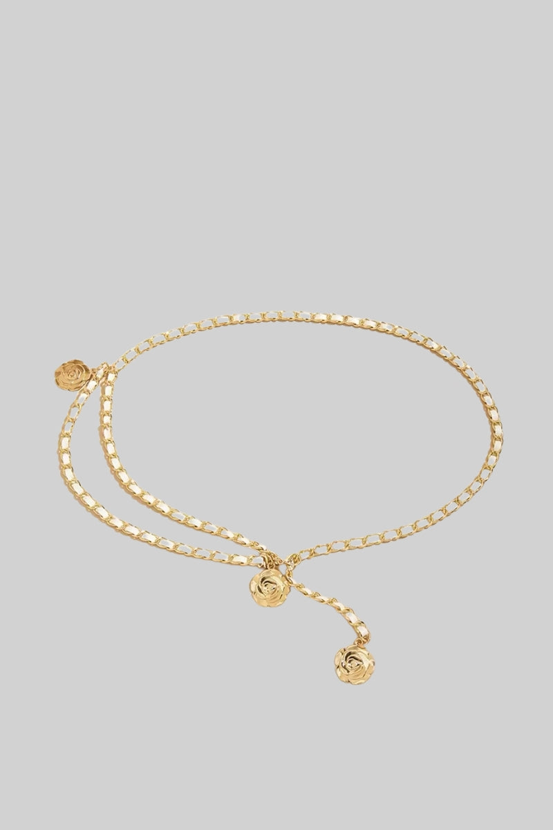 Vegan Leather Golden Pendant Belt - White