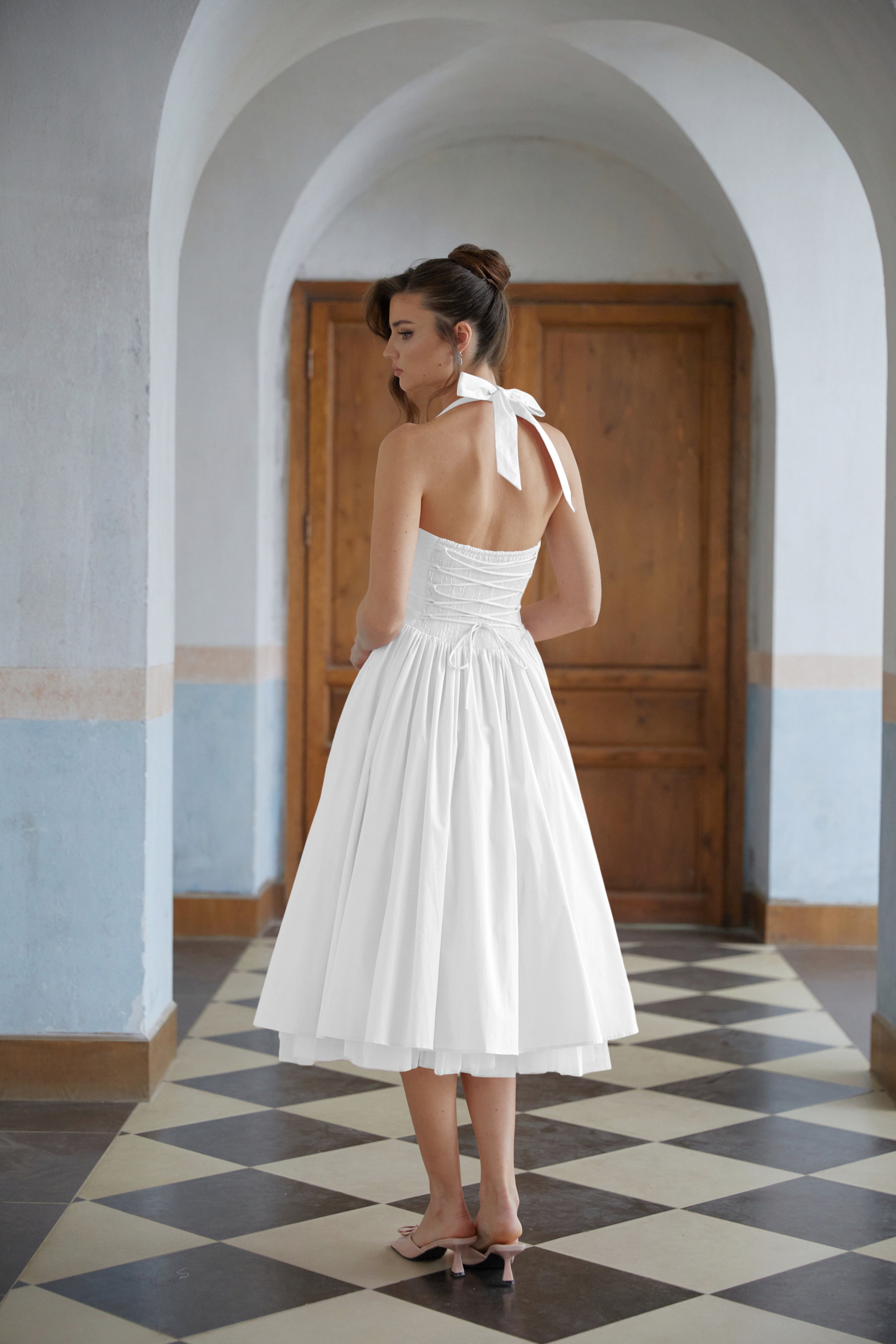 Eponine White Layered Flared Hem Midi Dress (Final Sale-US Only)