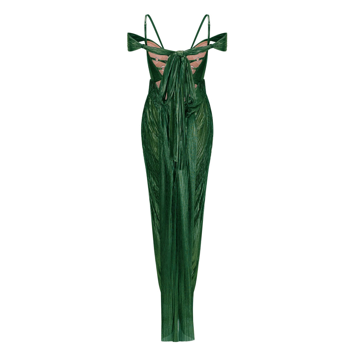 Marise Green Draped Satin Maxi Dress