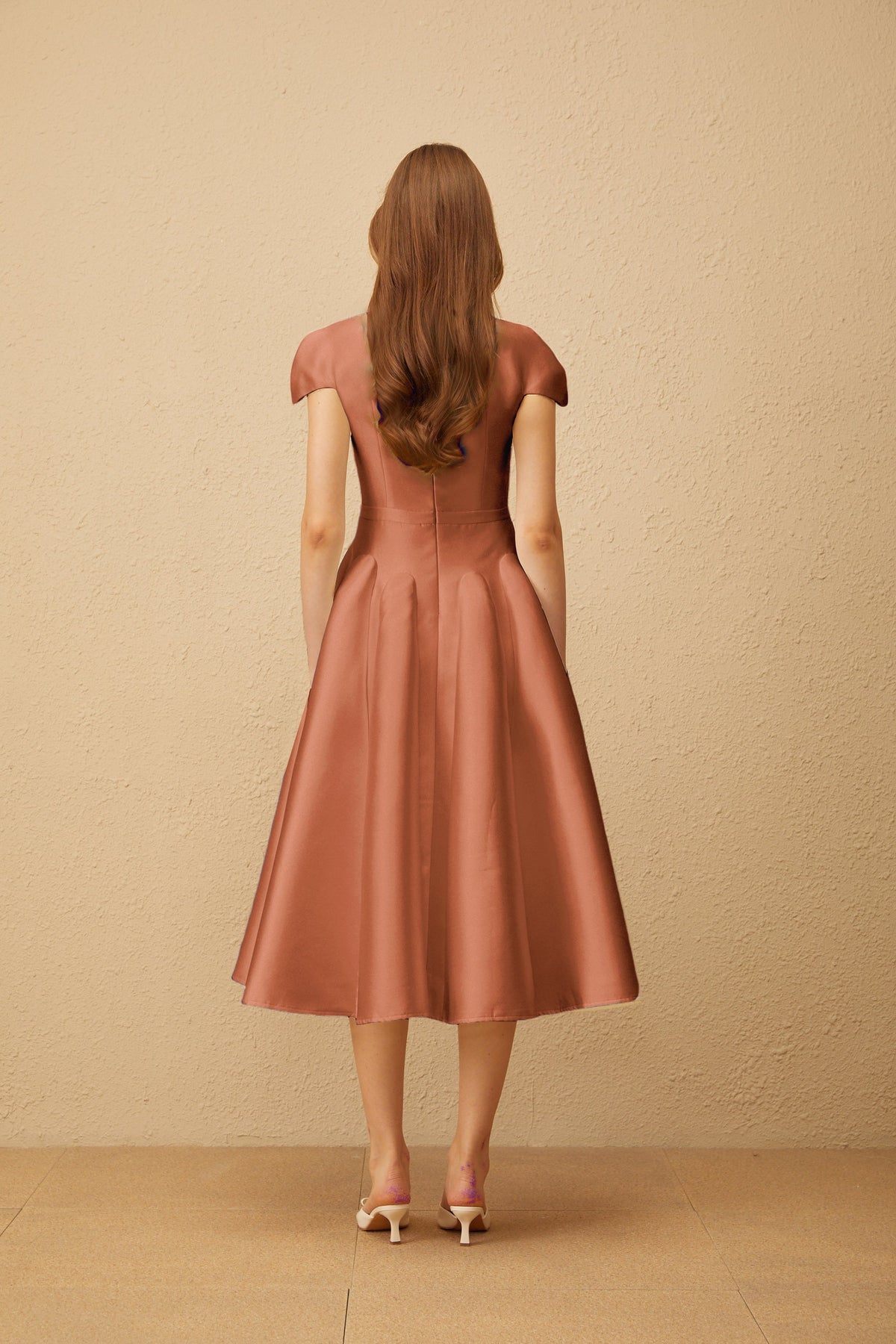 Aventin Brown Godet Design Midi Dress