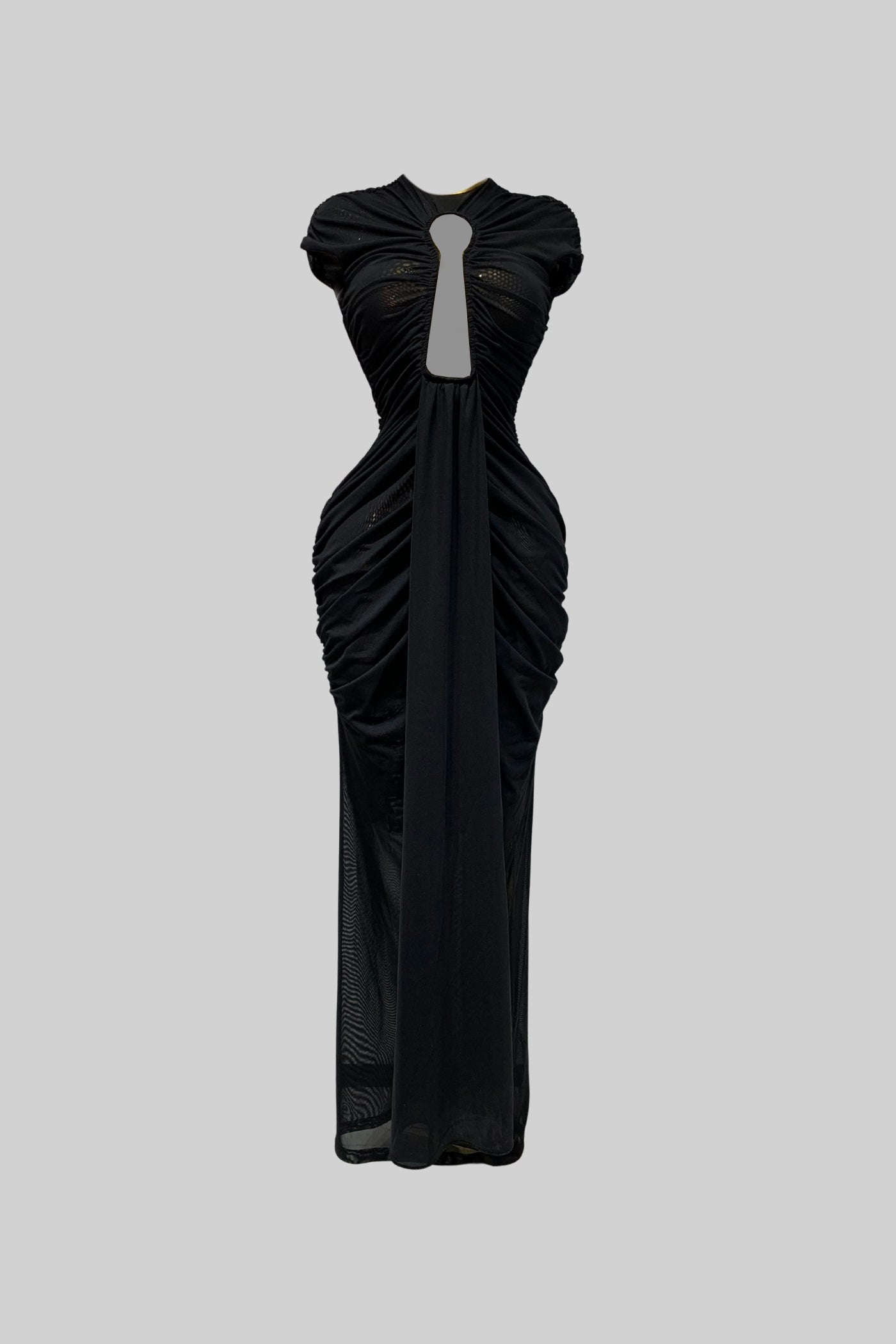 Draped Cut-Out Gown With Gathered Detailing – Black
