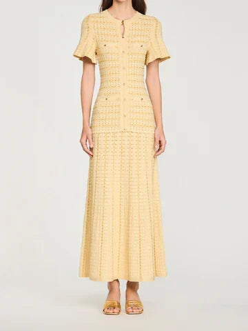 Sandro Victoire Rhinestone Knit Maxi Dress in - Gold