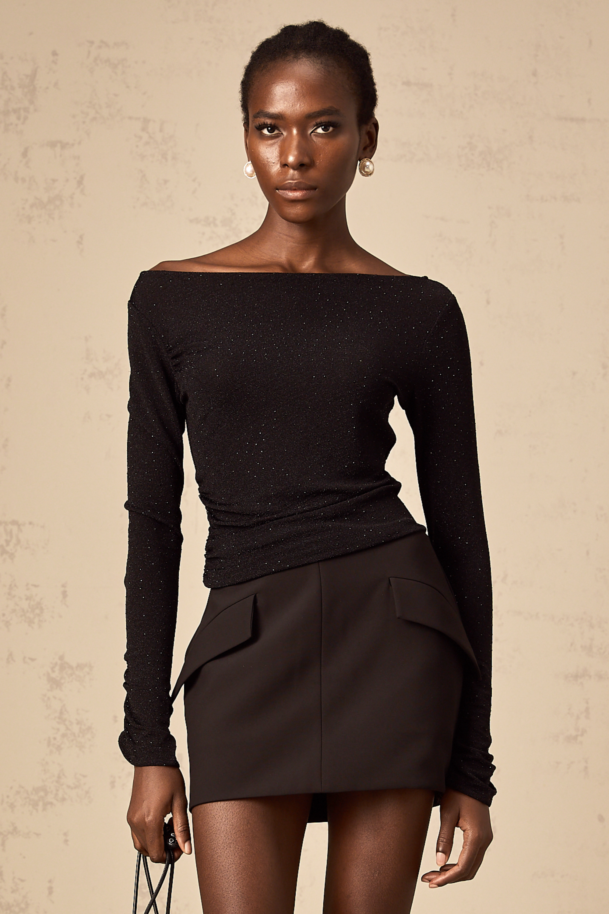 Bérénice black sequined top & skirt matching set