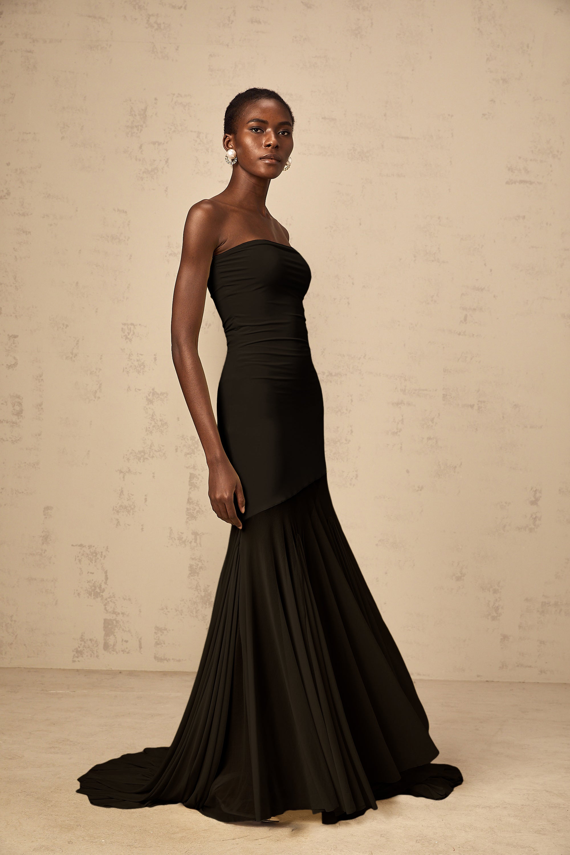 Josiane Black Off-shoulder Sheer Tulle Maxi Dress